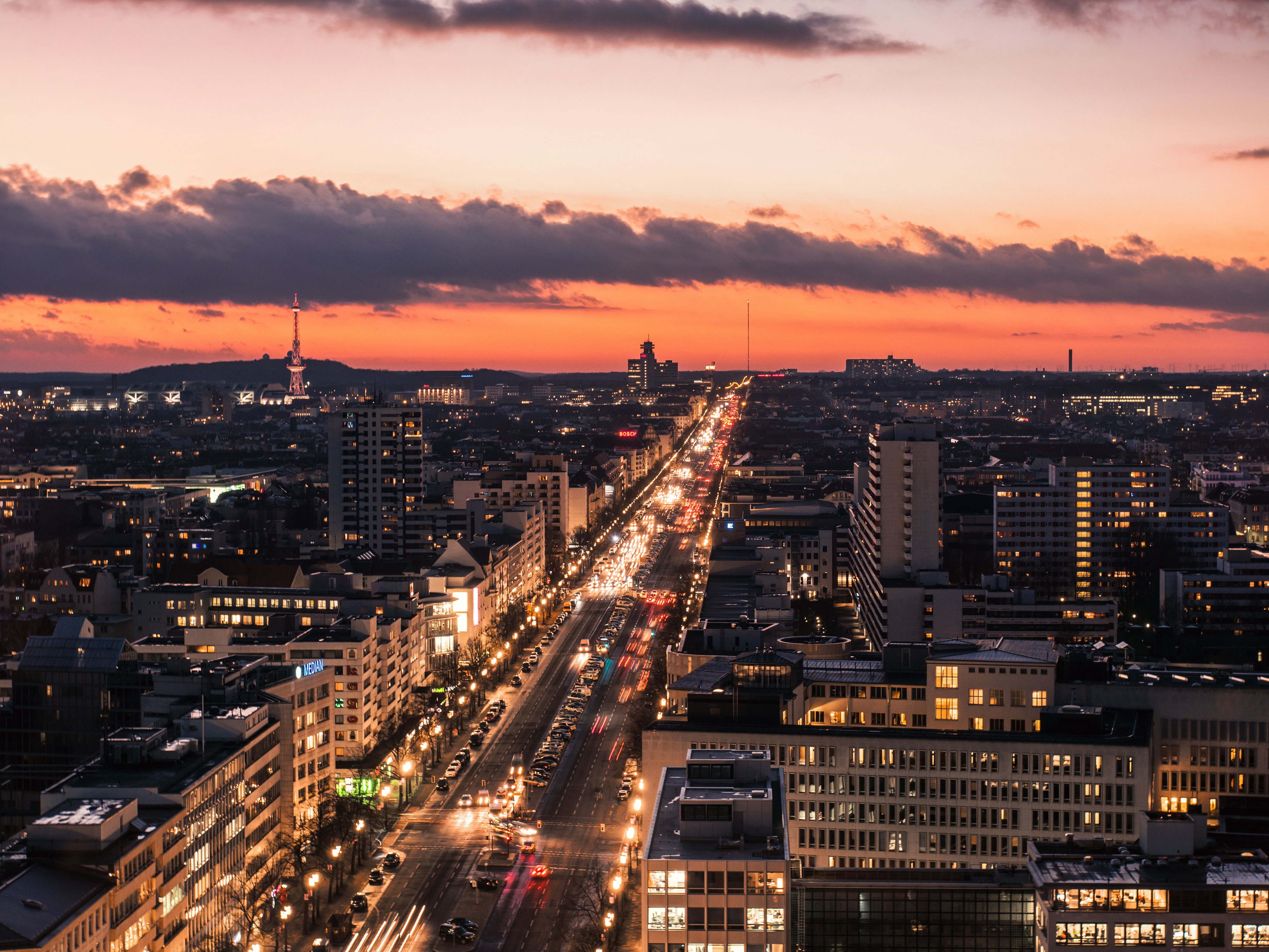 Berlin cityscape at sunset from above HD Wallpaper