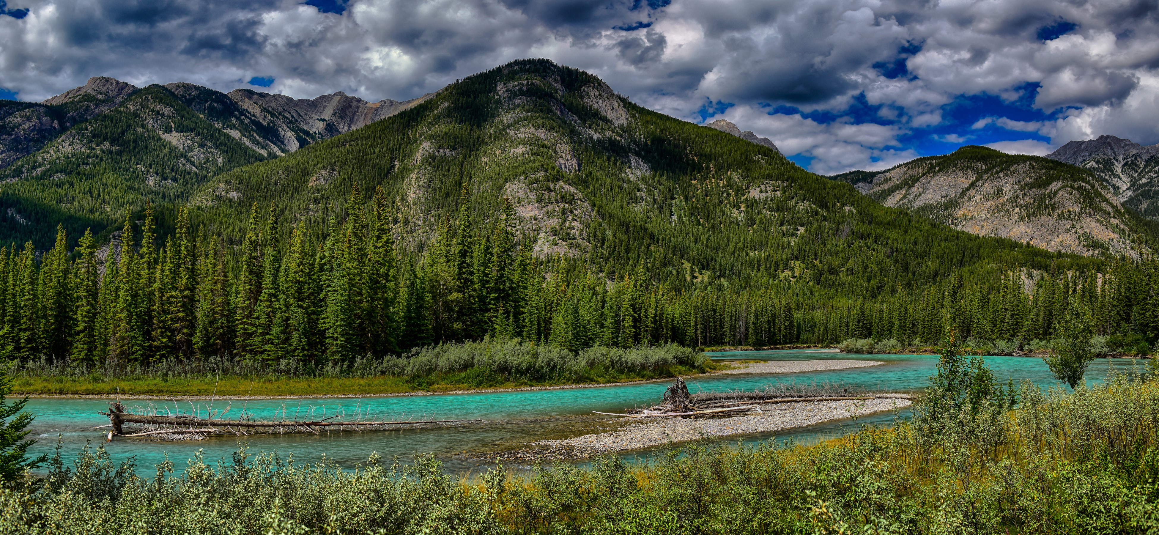 4K Bow River Canada Mountains Forests Scenery Banff HD Wallpaper