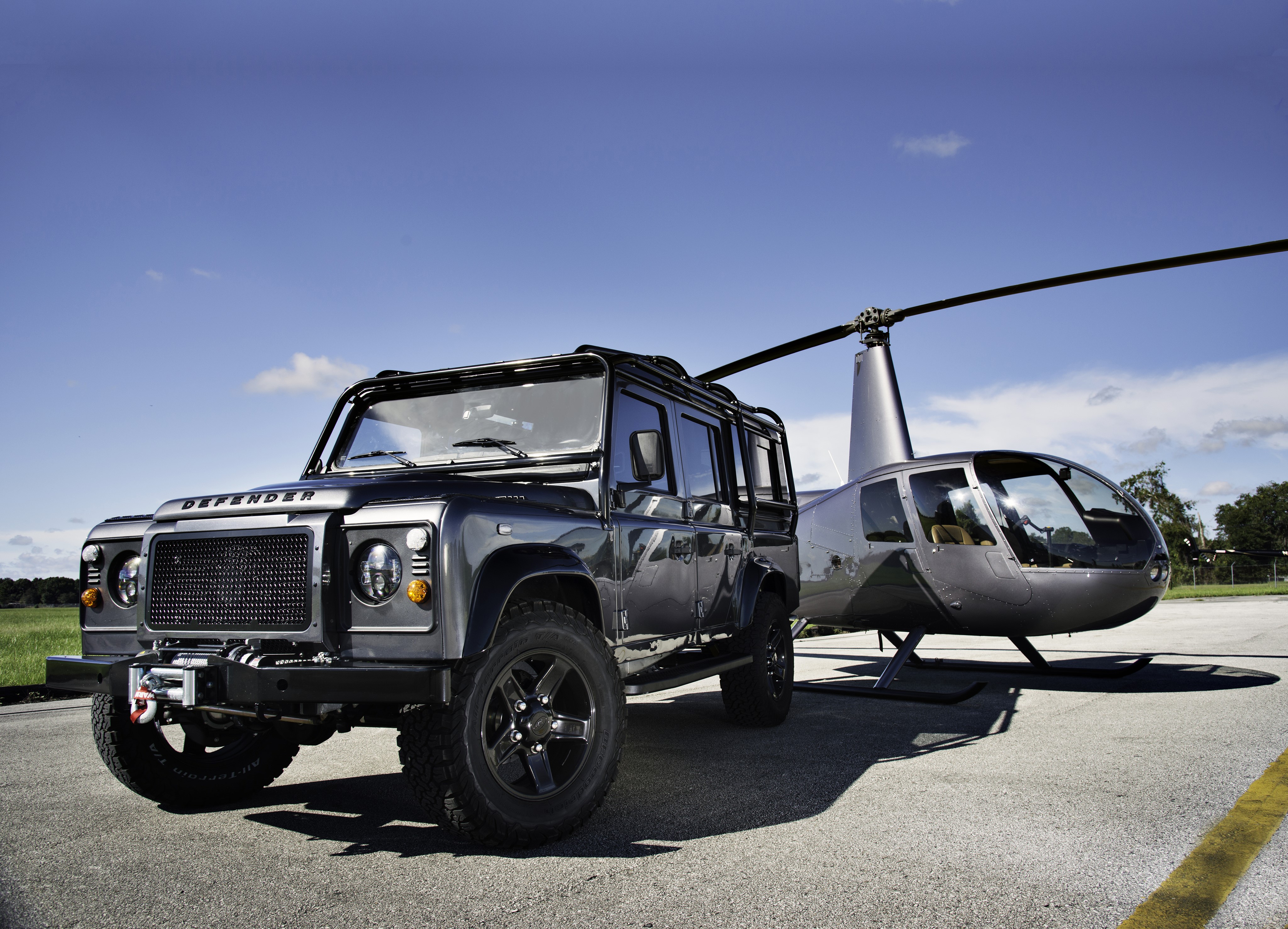 4K Land Rover Defender and Helicopter HD Wallpaper