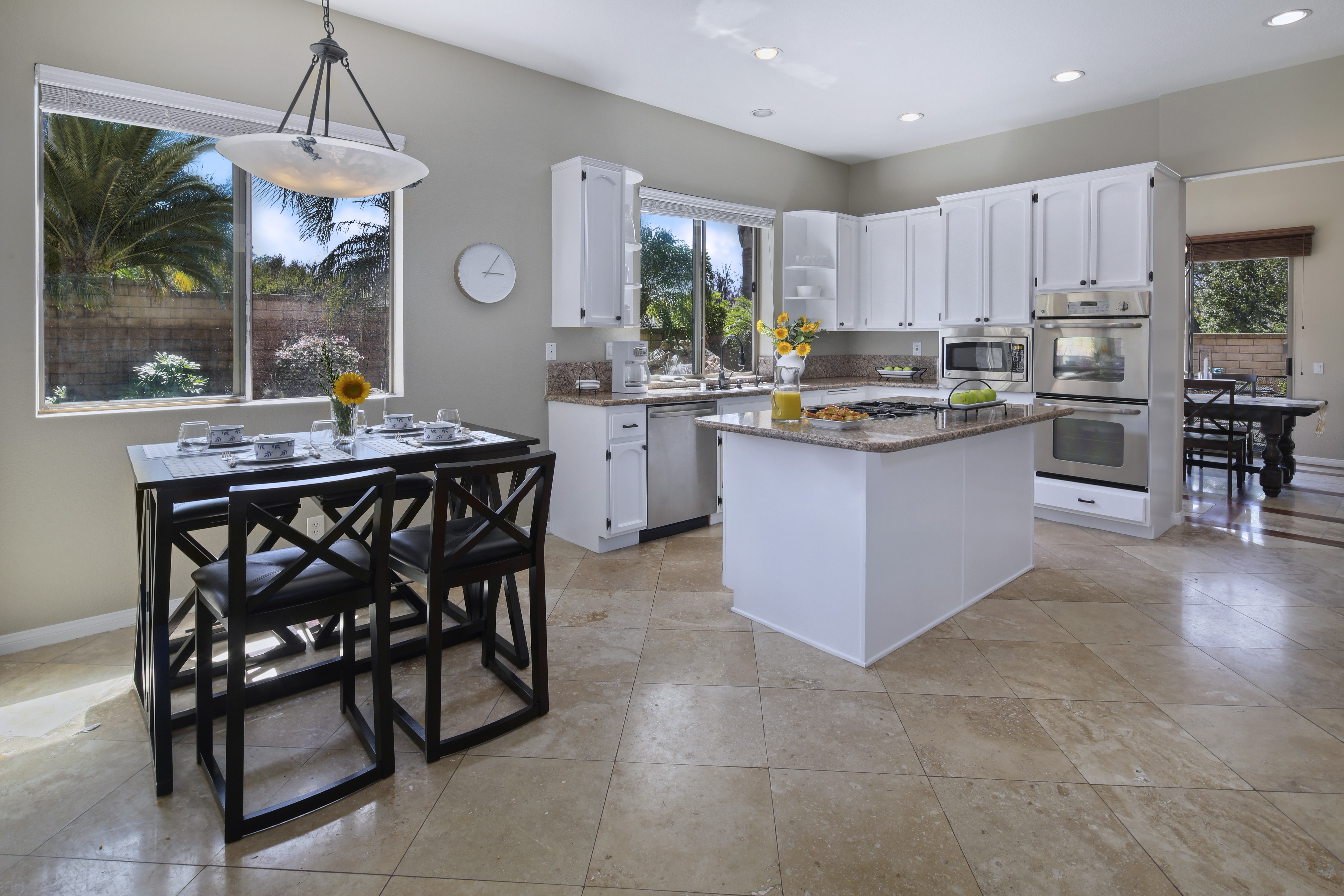 Kitchen with Dining Table and Island HD Wallpaper