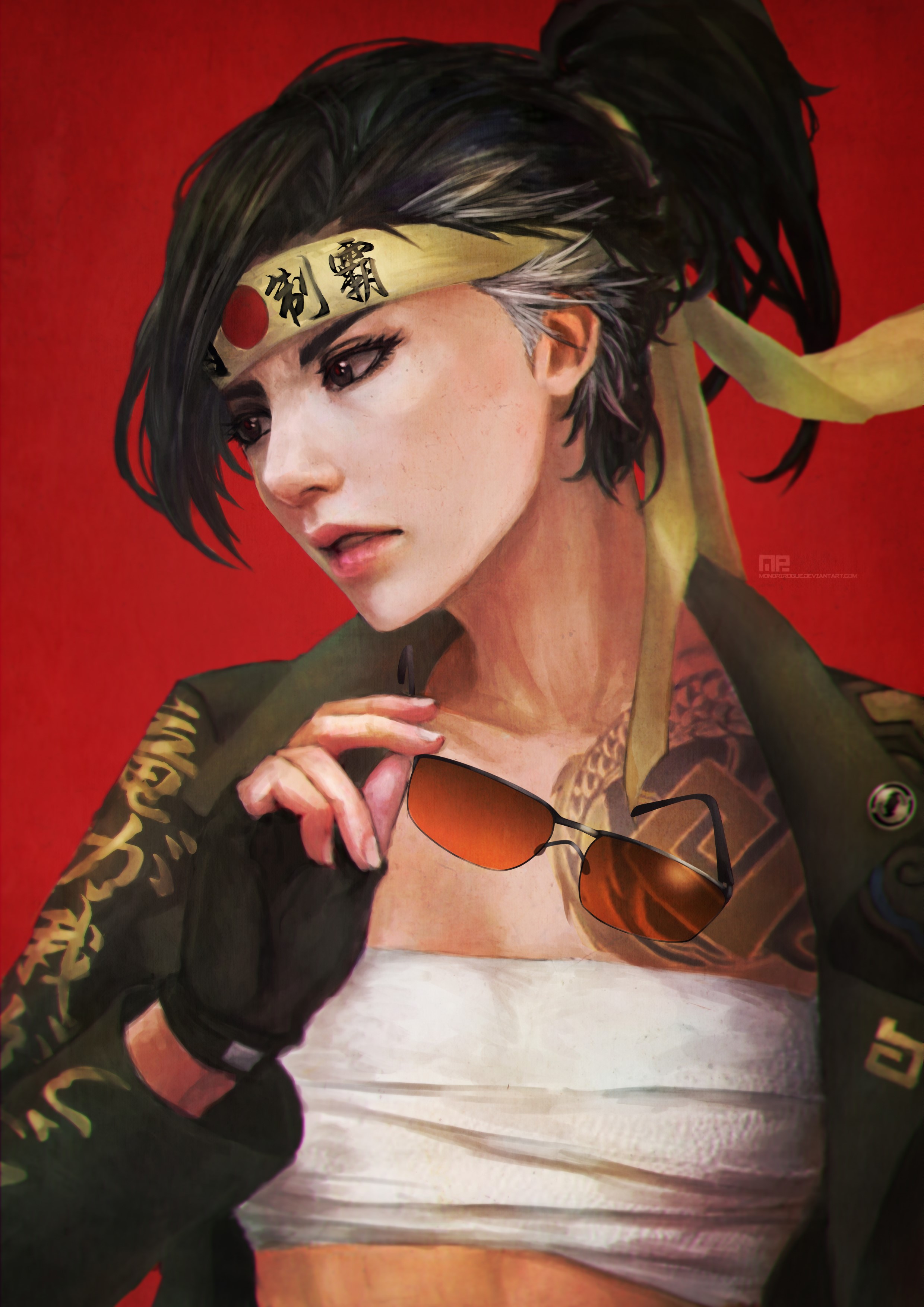 Genji from Overwatch holding sunglasses HD Phone Wallpaper