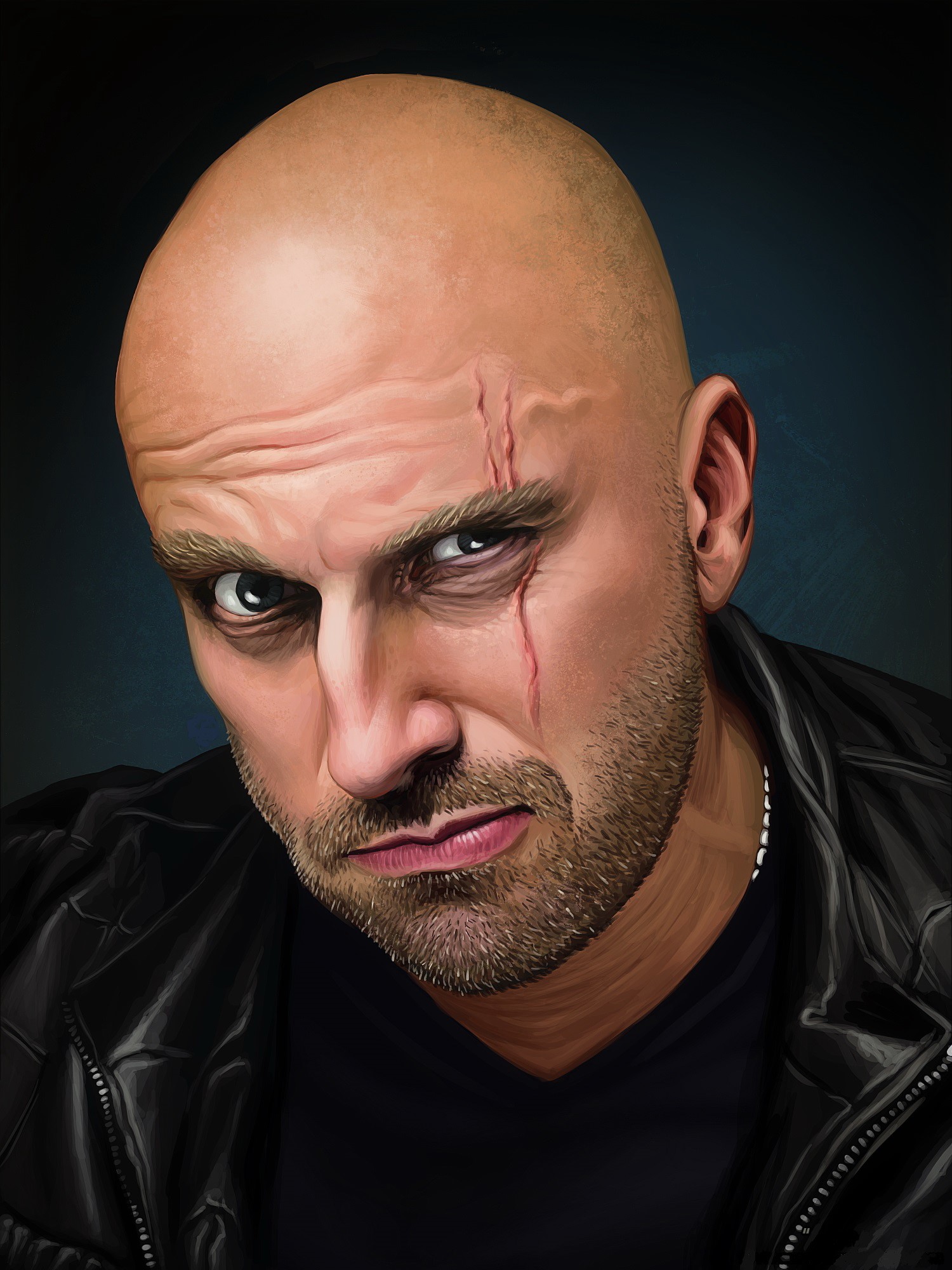 Dmitry Nagiyev, Bald Man with Scar, Painting HD Phone Wallpaper