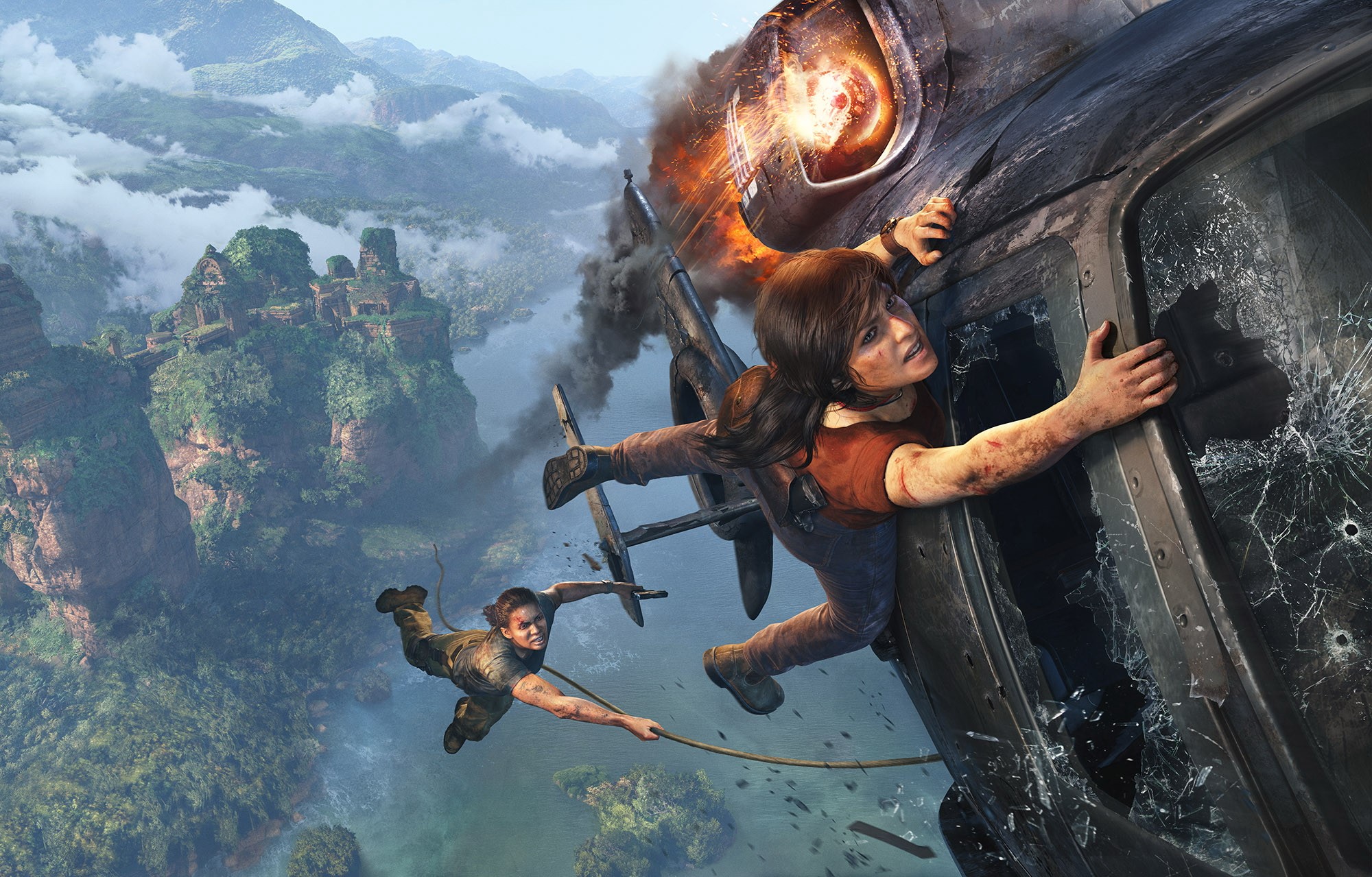 Chloe Fraser and Nadine Ross in Uncharted: The Lost Legacy helicopter crash HD Wallpaper