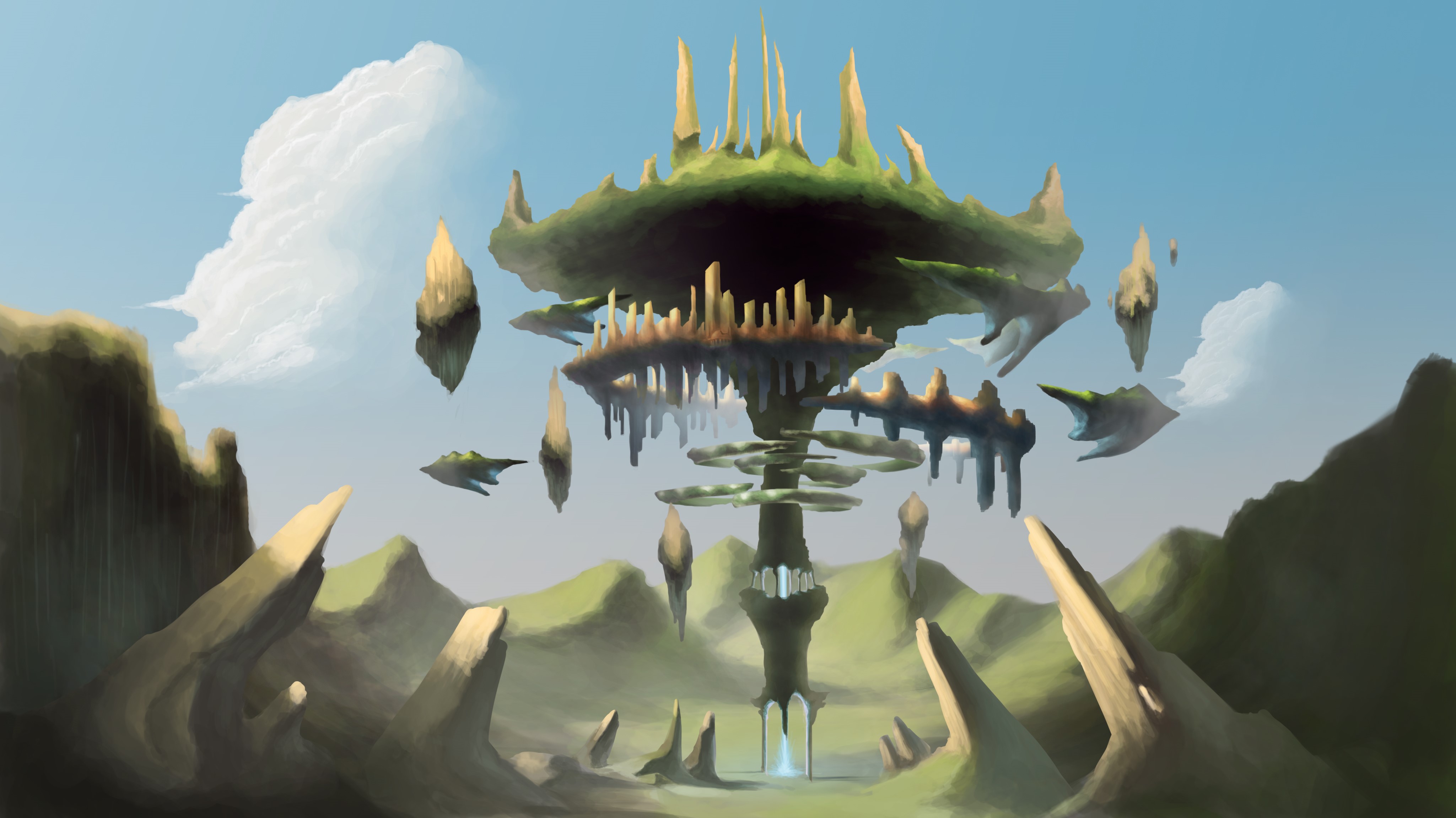 Floating islands in a fantasy world HD Wallpaper
