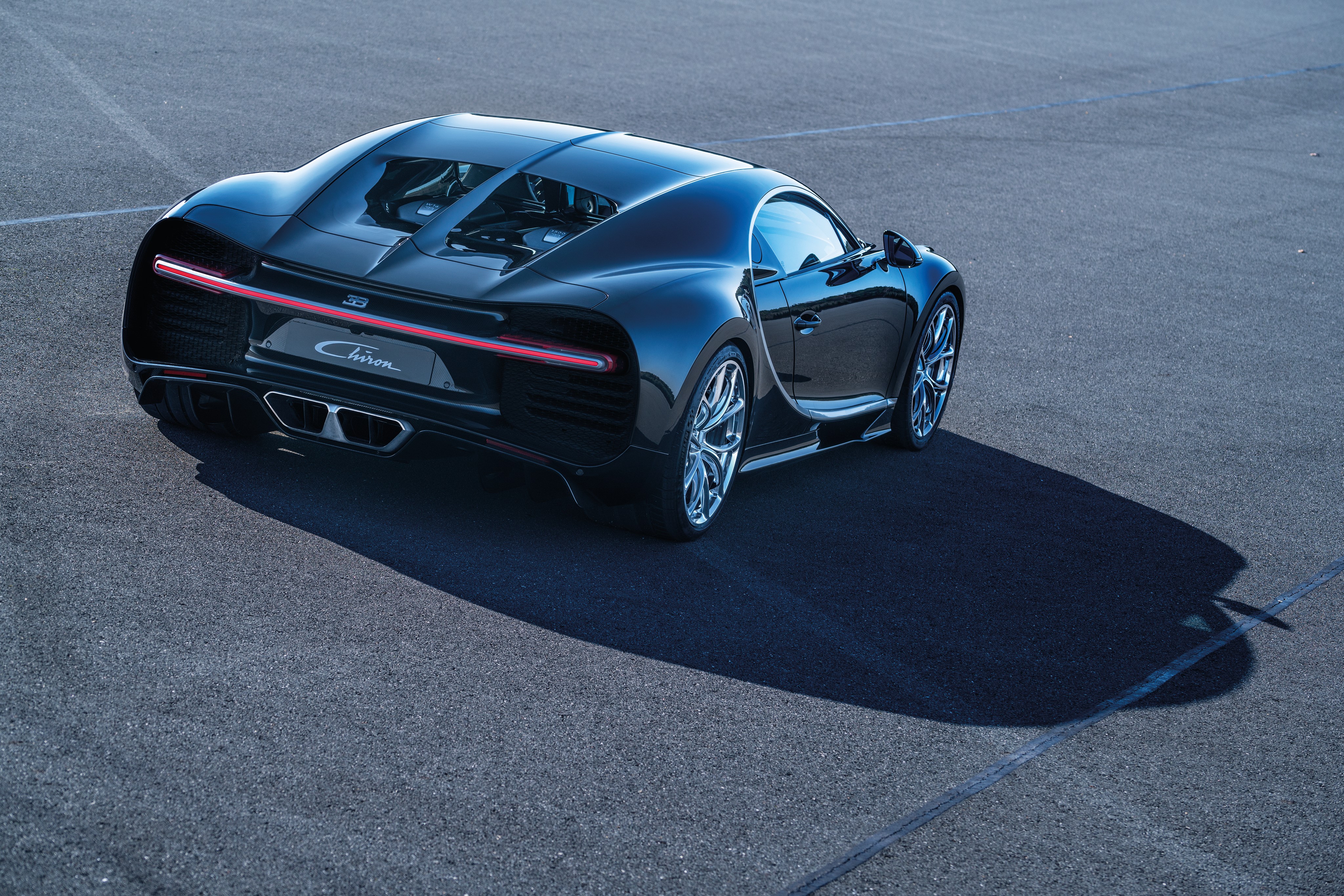 Black Bugatti Chiron from behind HD Wallpaper