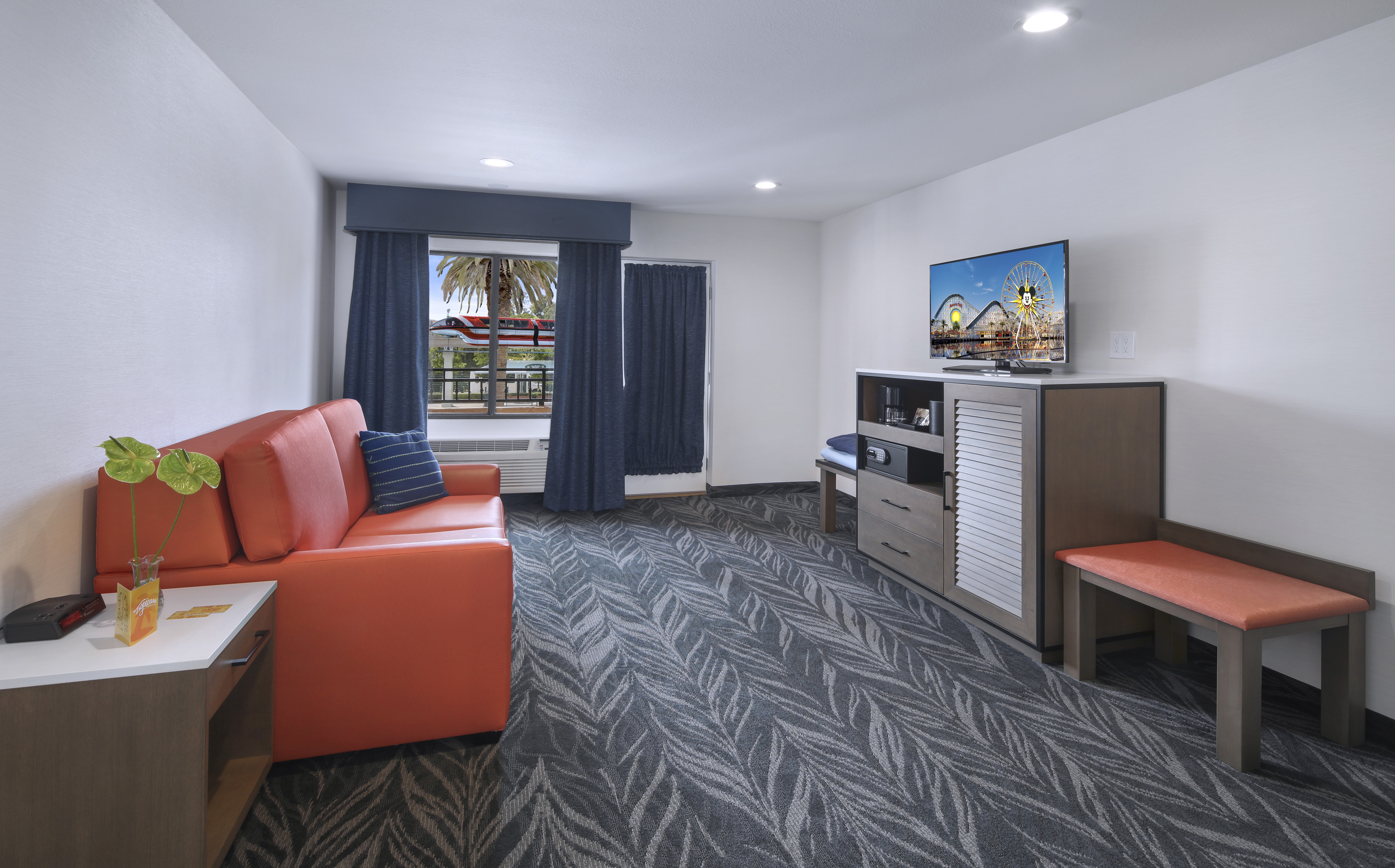 Hotel Room Interior with Sofa and TV HD Wallpaper