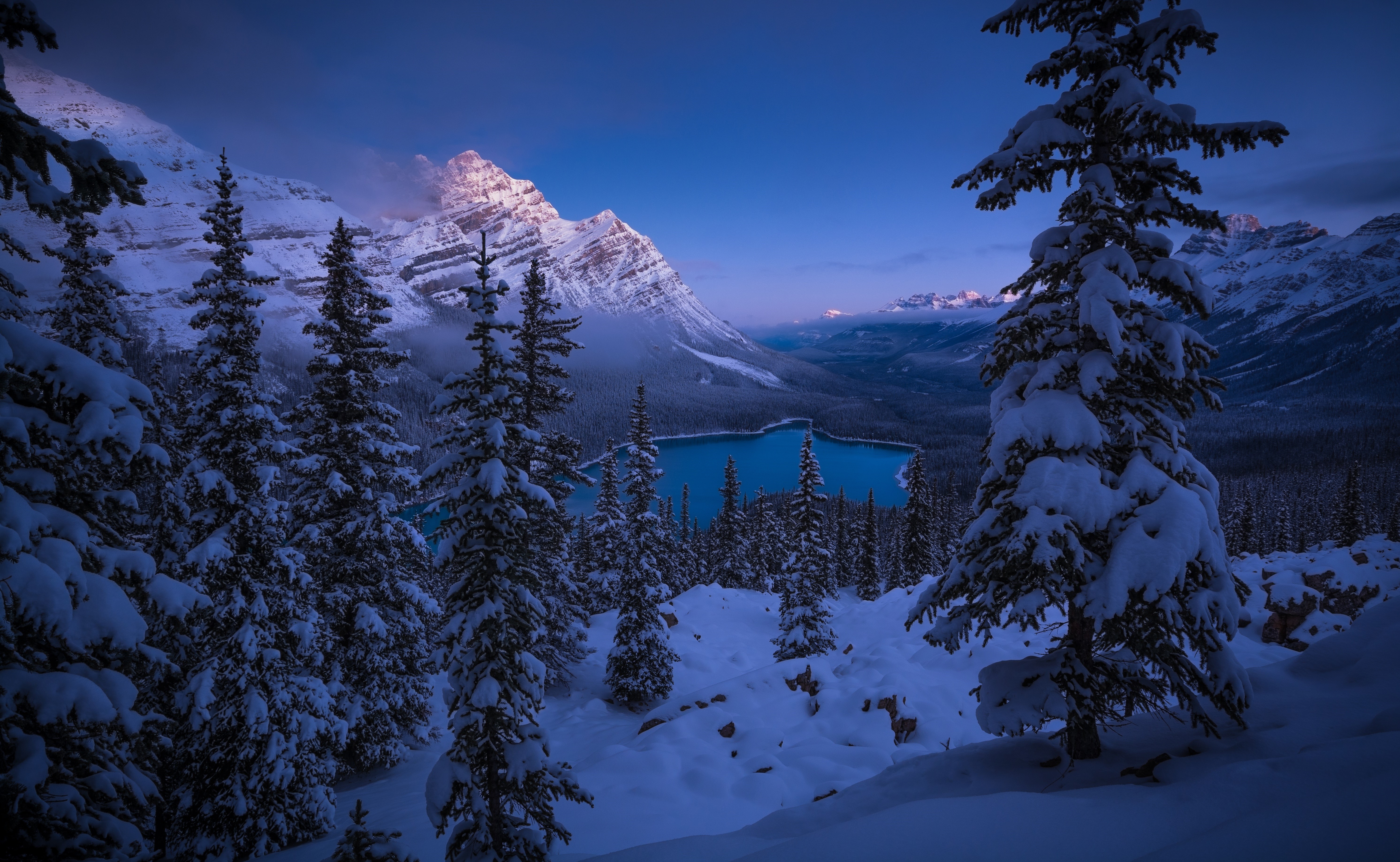 Peyto Lake Winter Scenery in Banff, Canada HD Wallpaper