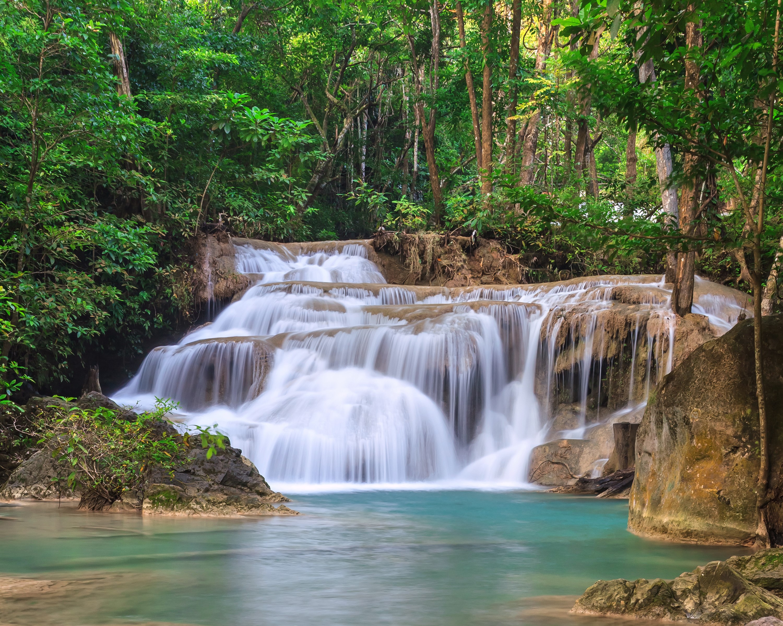 Erawan Waterfall in Kanchanaburi, Thailand HD Wallpaper