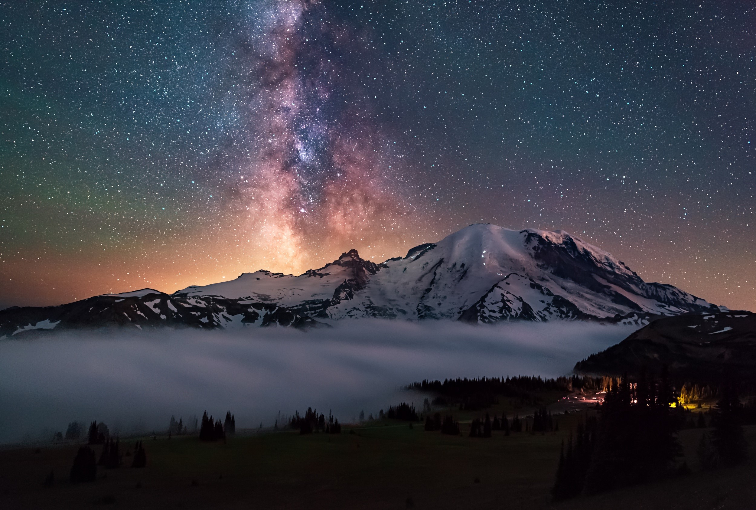 Mount Rainier under the Milky Way in Washington HD Wallpaper