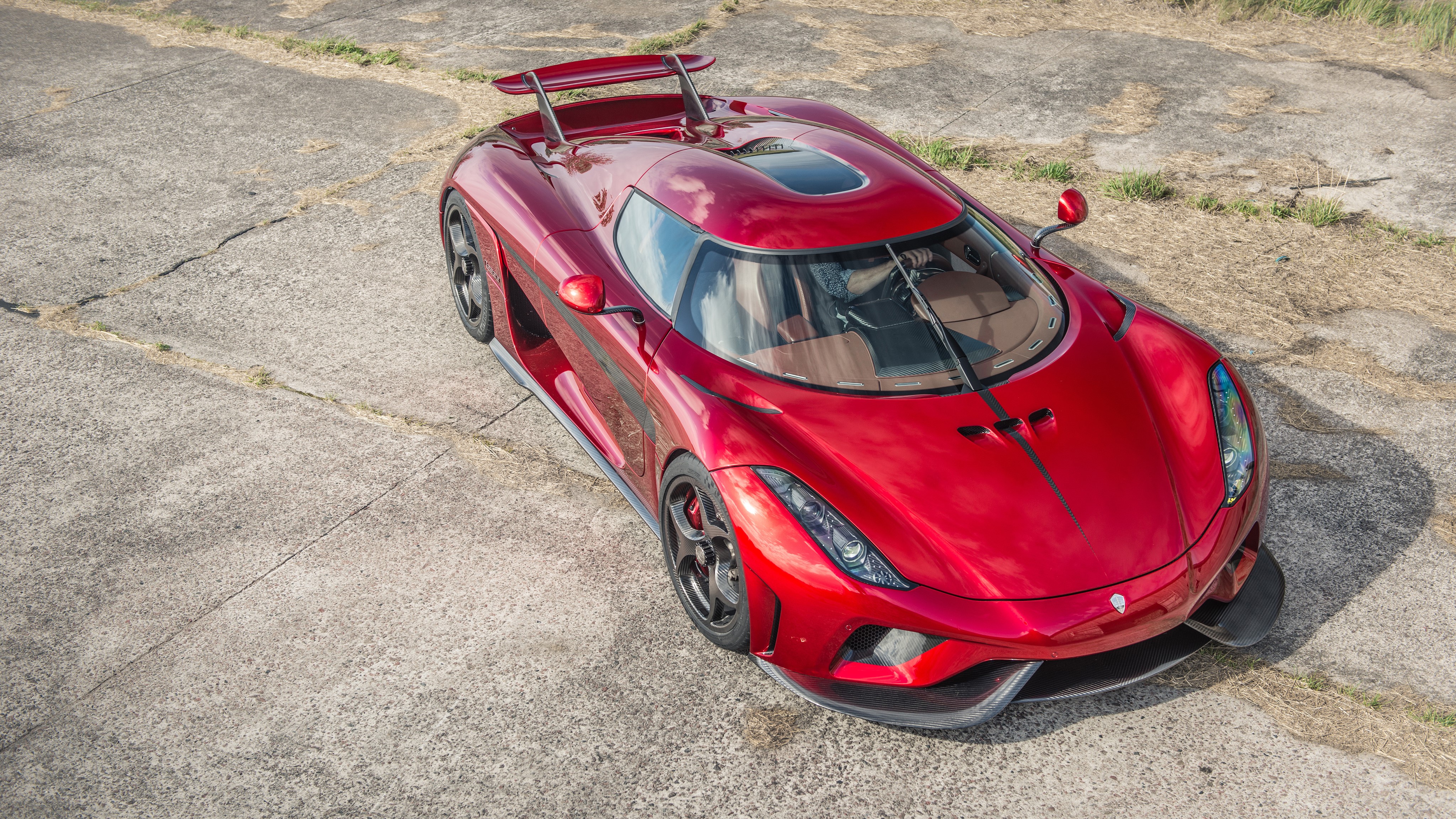 4K Red Metallic Koenigsegg Regera from Above HD Wallpaper