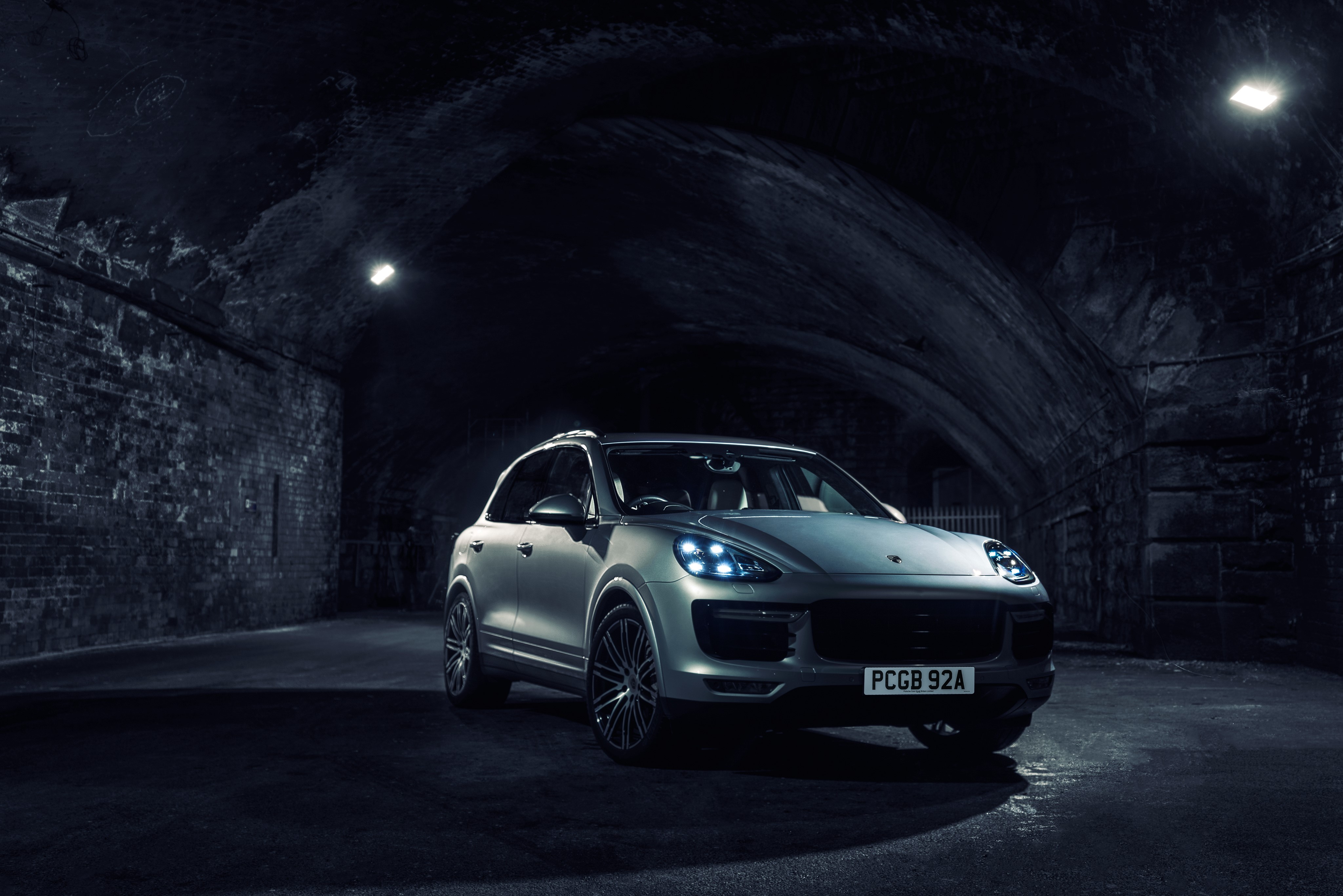 Porsche Cayenne Turbo S in a tunnel at night HD Wallpaper