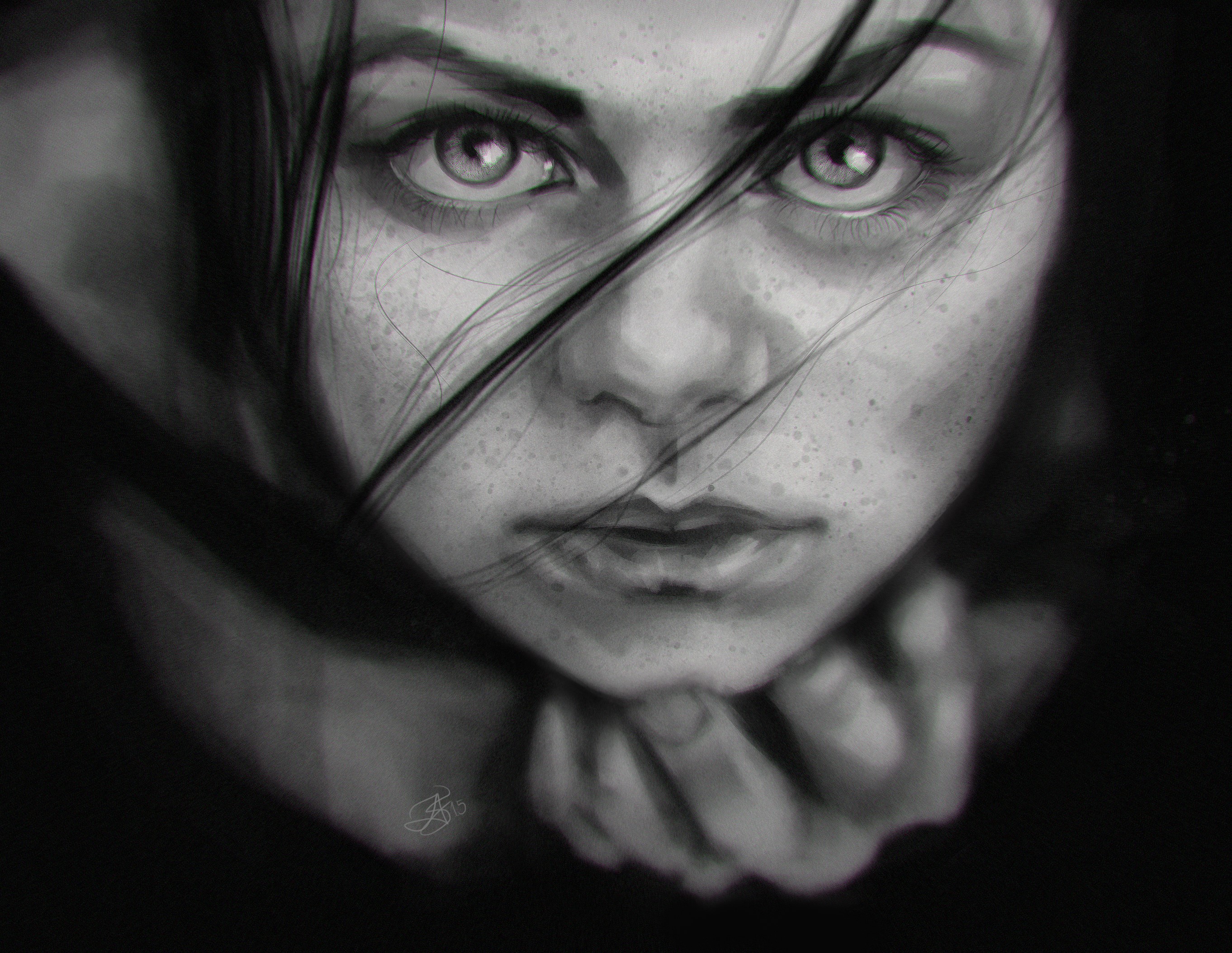 Black and white close-up portrait of a woman HD Wallpaper