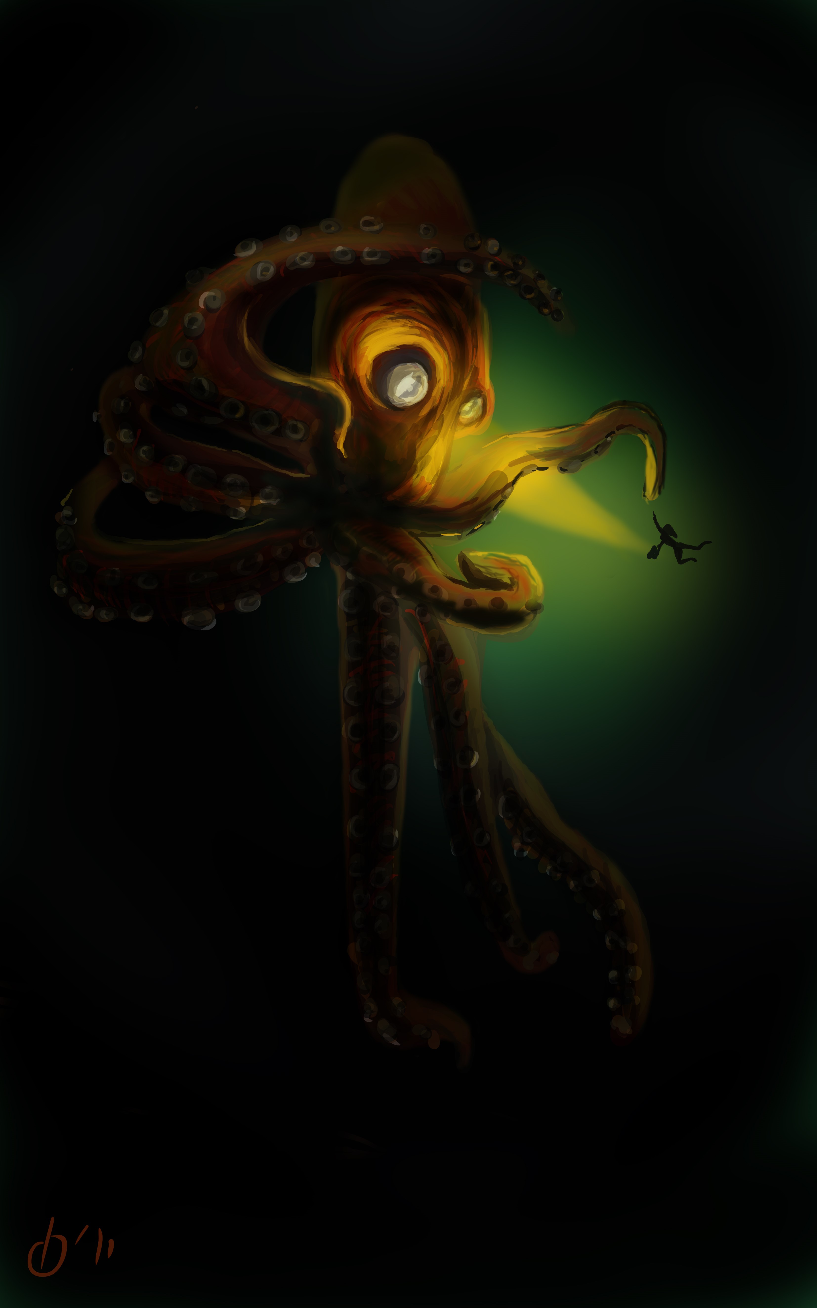 Giant octopus encounters a diver in the deep sea HD Phone Wallpaper