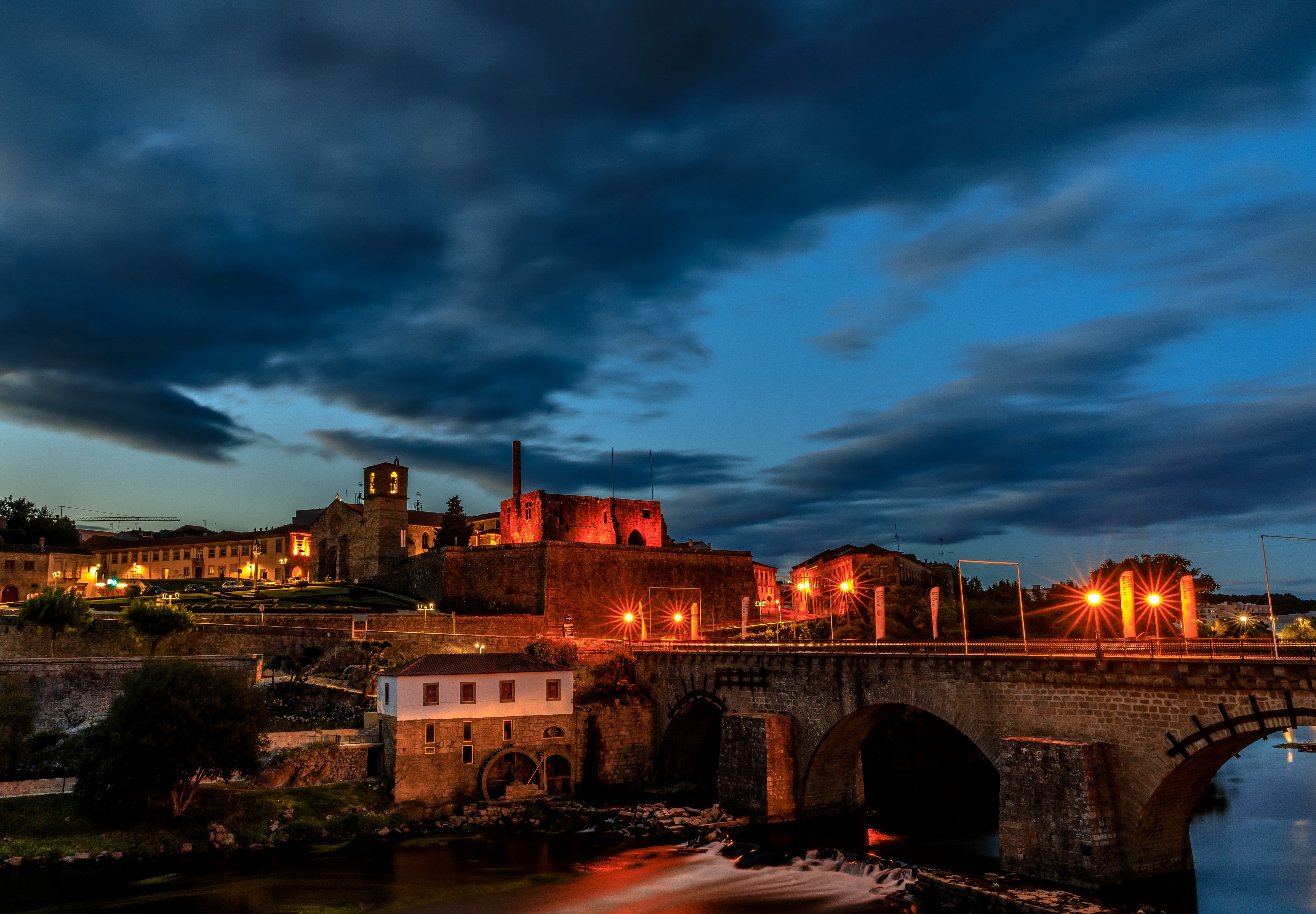 Barcelos, Portugal at Night with Bridge and Old Buildings HD Wallpaper
