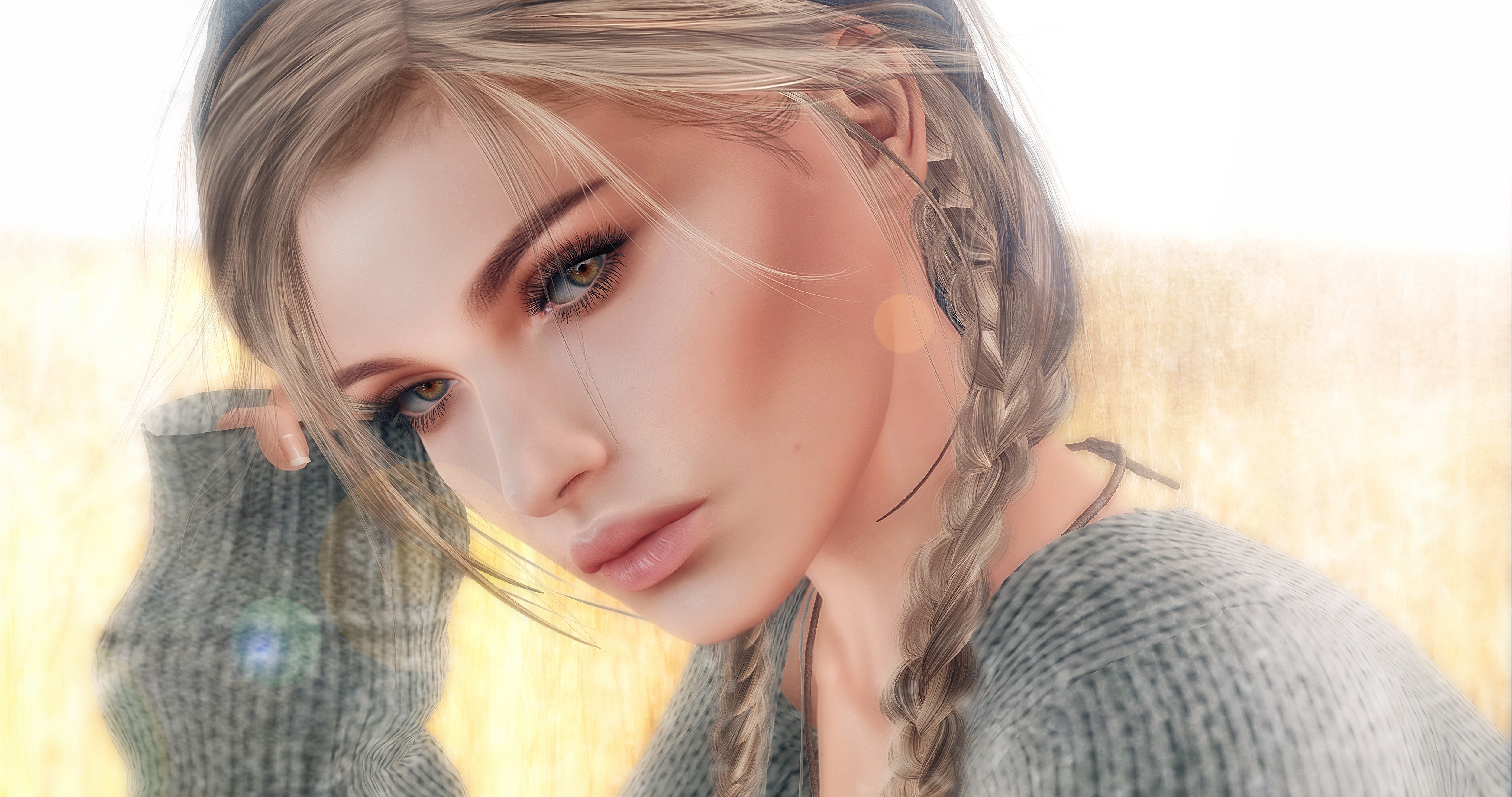 Close-up of a woman with dark blonde braided hair HD Wallpaper