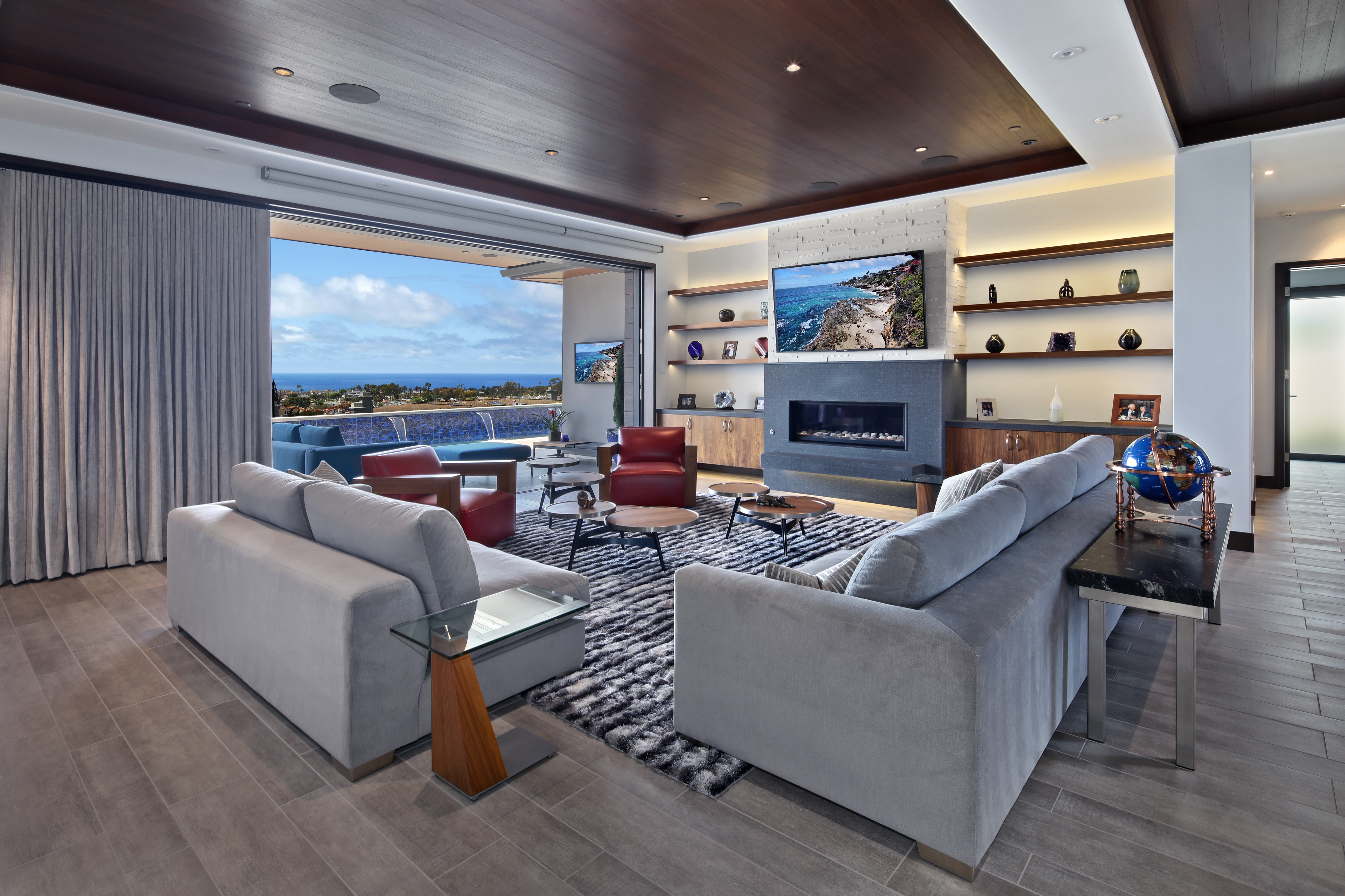 Modern Living Room with Ocean View HD Wallpaper