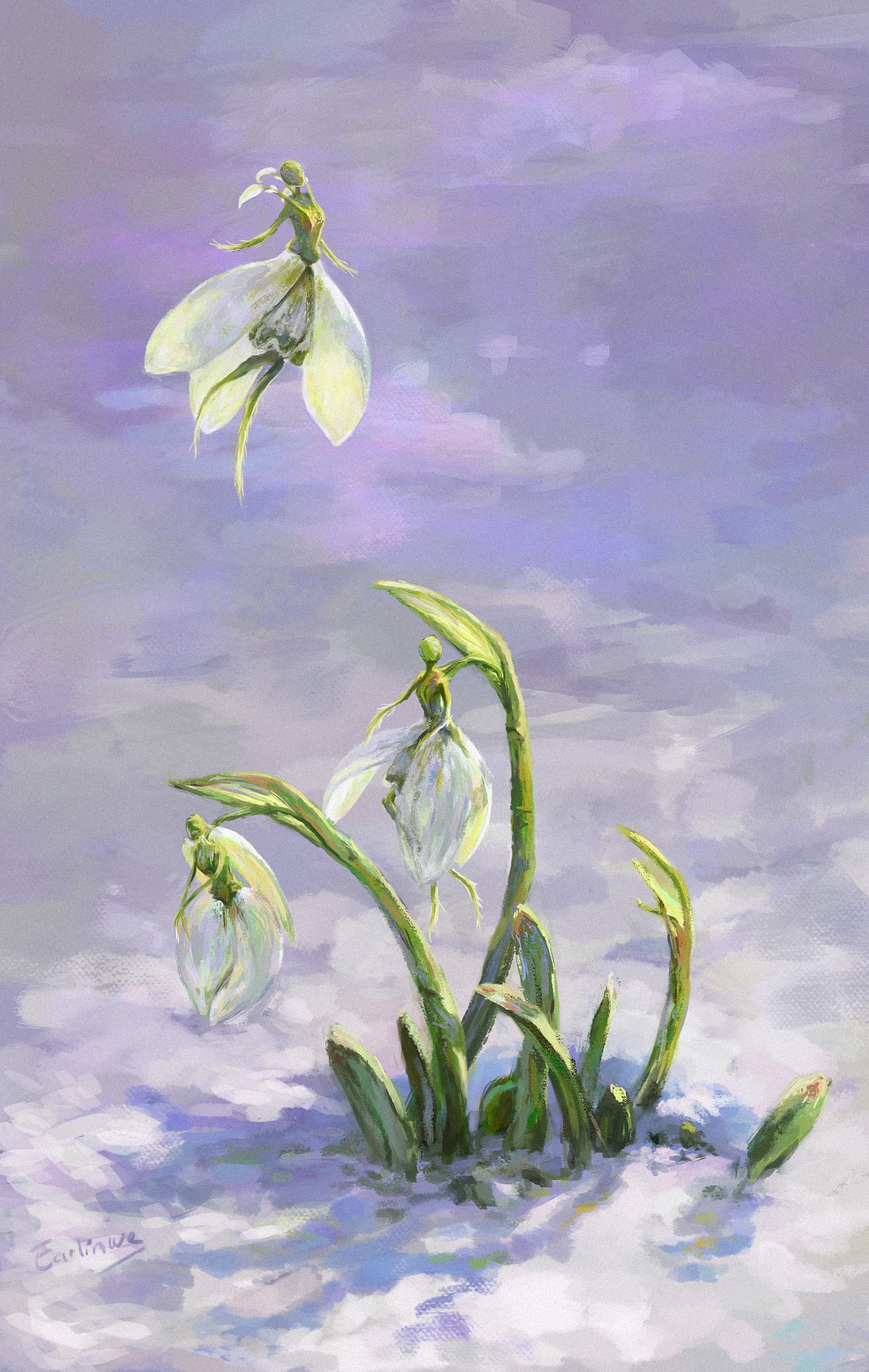 Snowdrop fairies dancing in the snow HD Phone Wallpaper