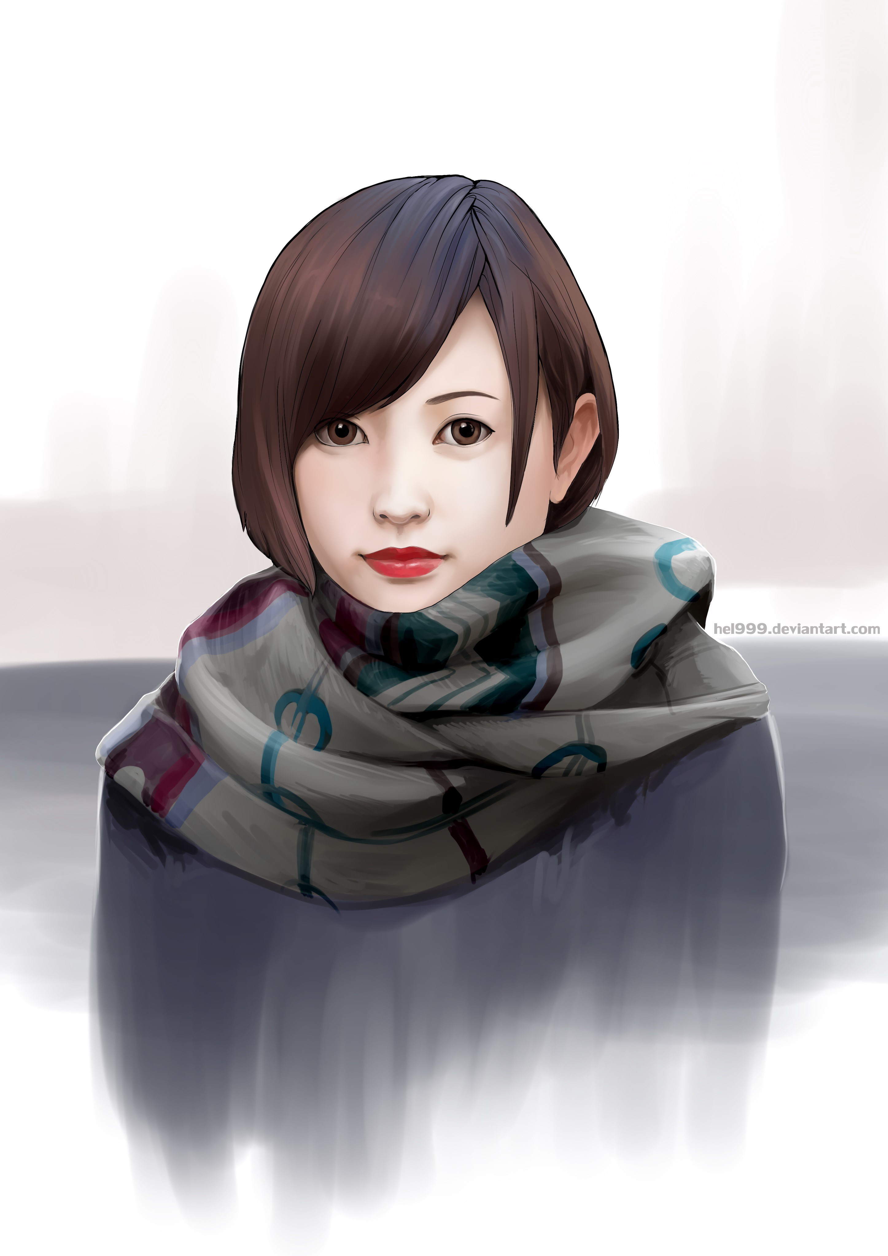 Painting of an Asian woman with a scarf HD Phone Wallpaper