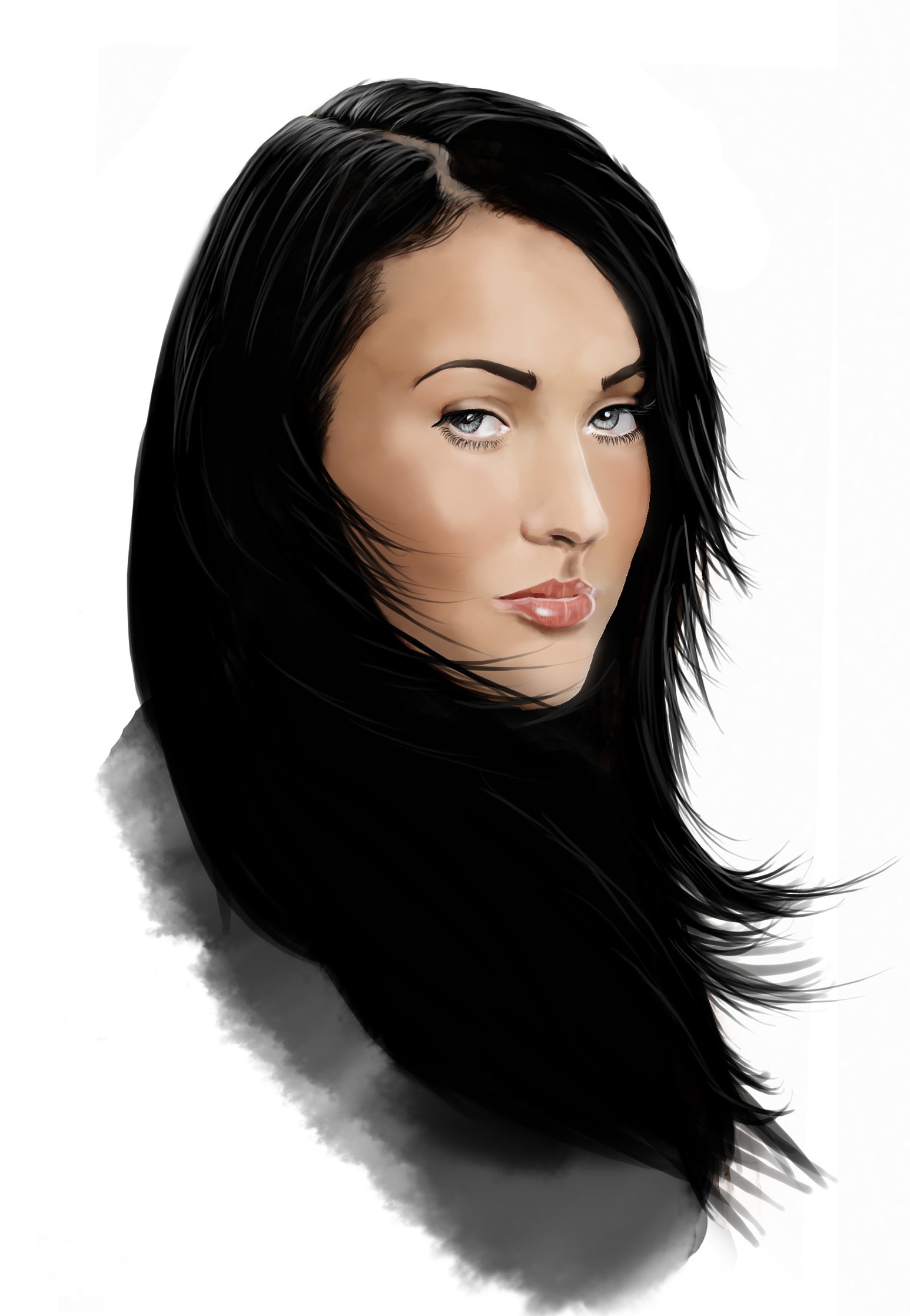 Megan Fox painting with black hair HD Phone Wallpaper