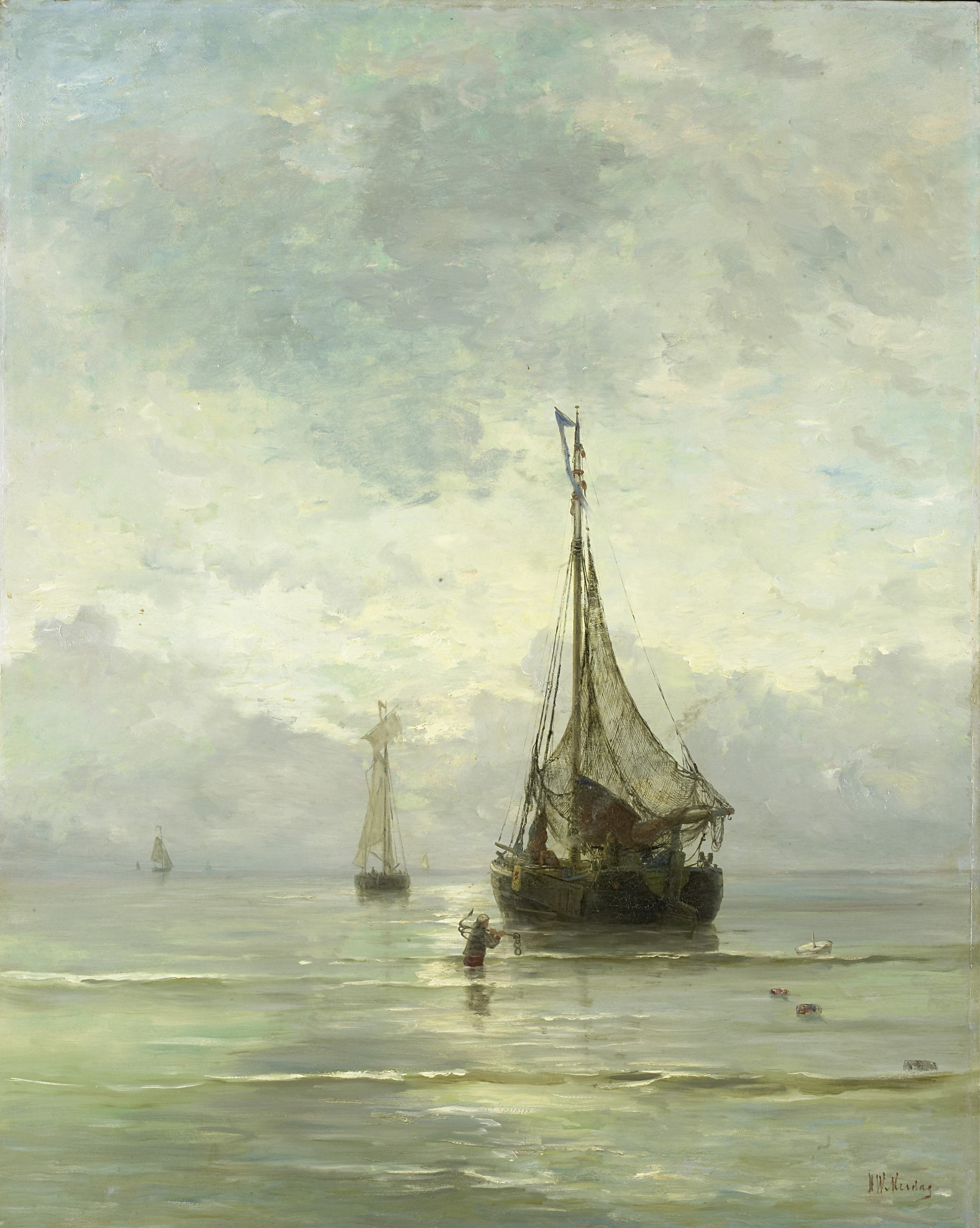 Boats on the Sea by Hendrik Willem Mesdag HD Phone Wallpaper