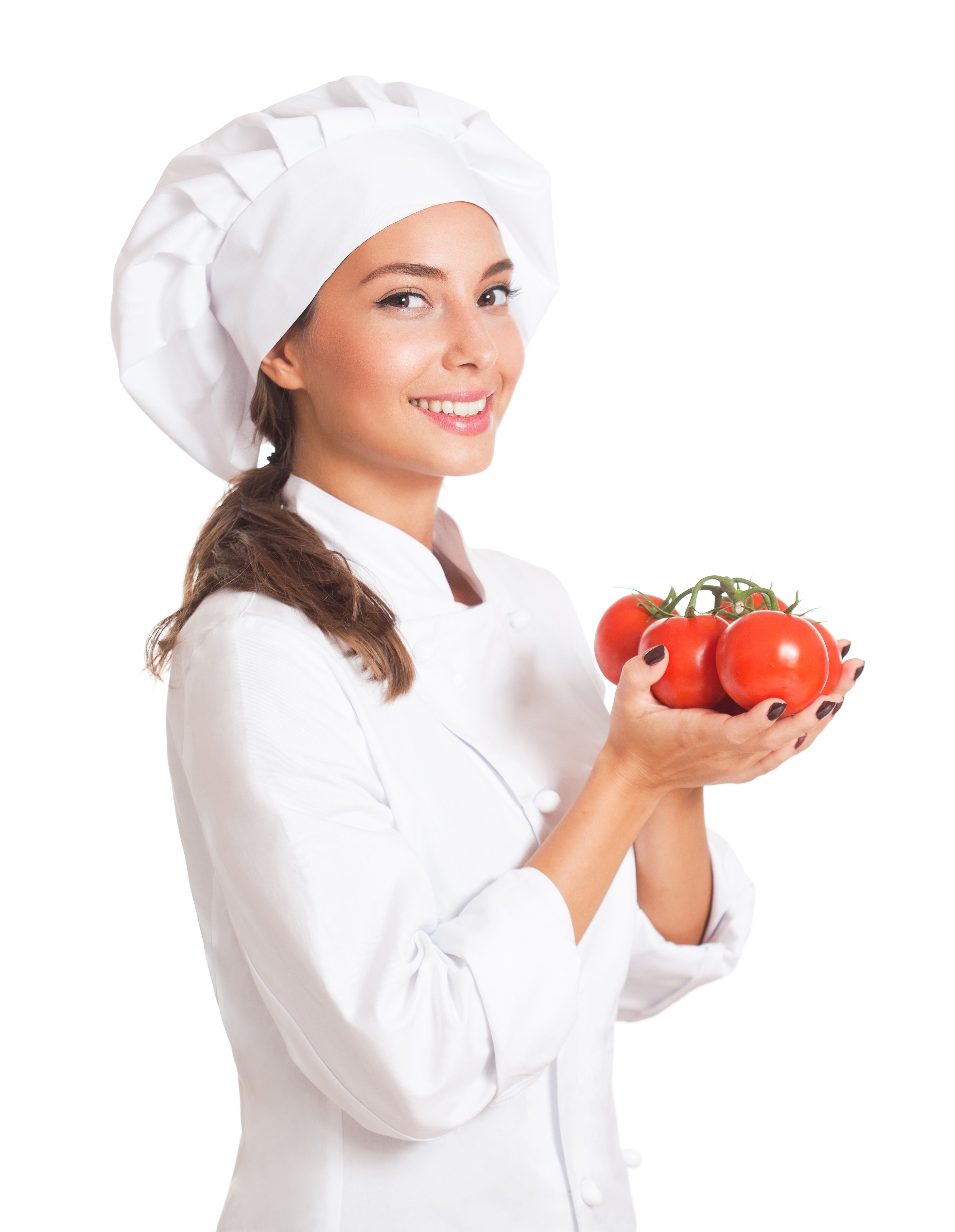 Chef holding tomatoes on white background HD Phone Wallpaper