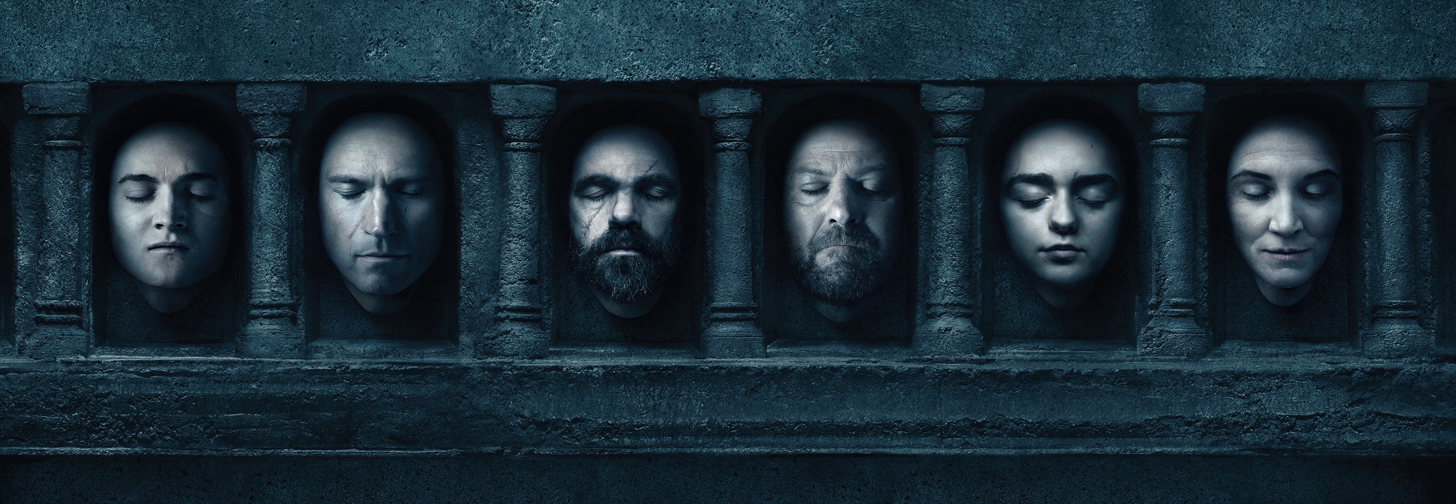 Game of Thrones heads displayed on a stone wall HD Wallpaper
