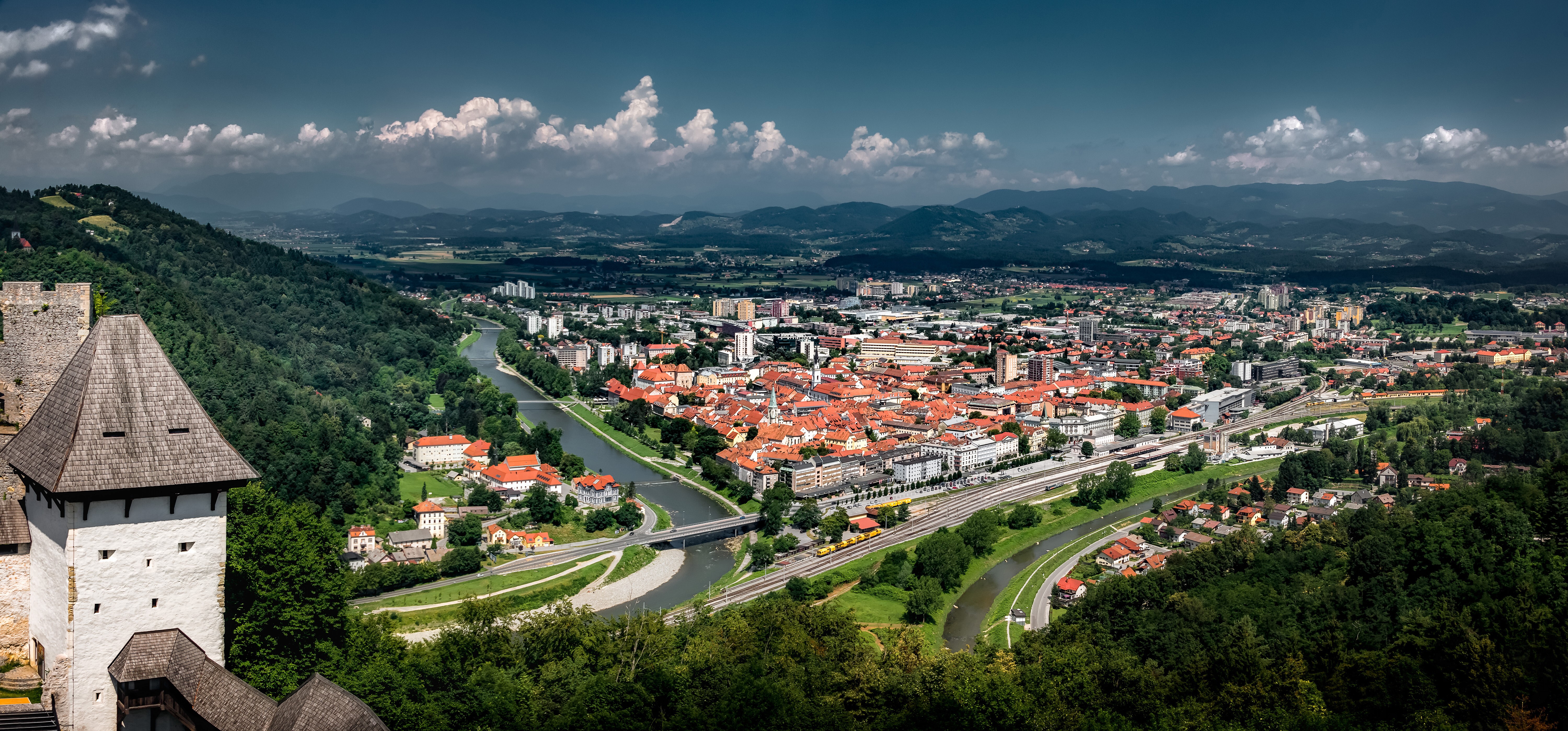 Celje, Slovenia Cityscape with Castle HD Wallpaper