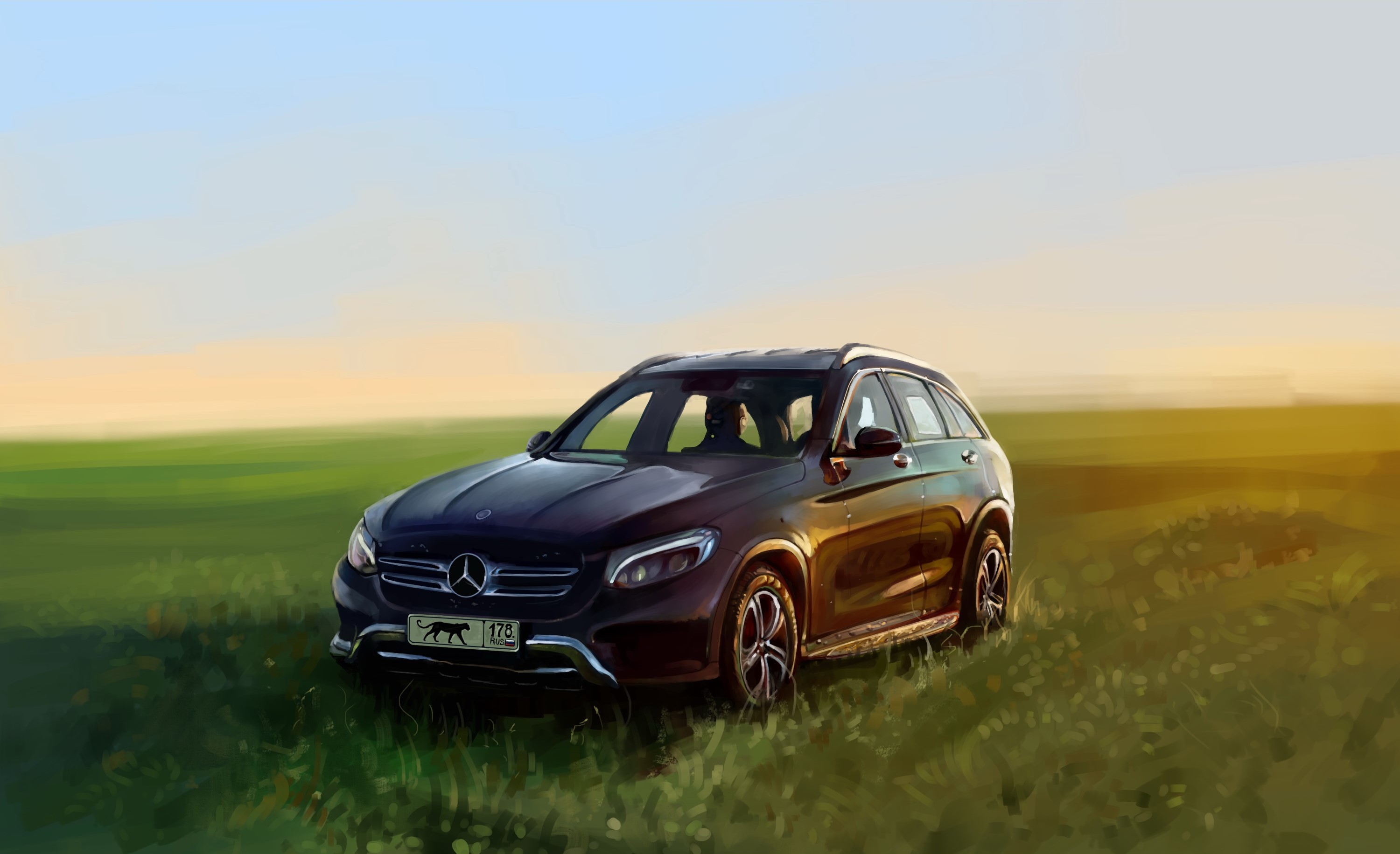 Mercedes-Benz Painting Art Grass HD Wallpaper