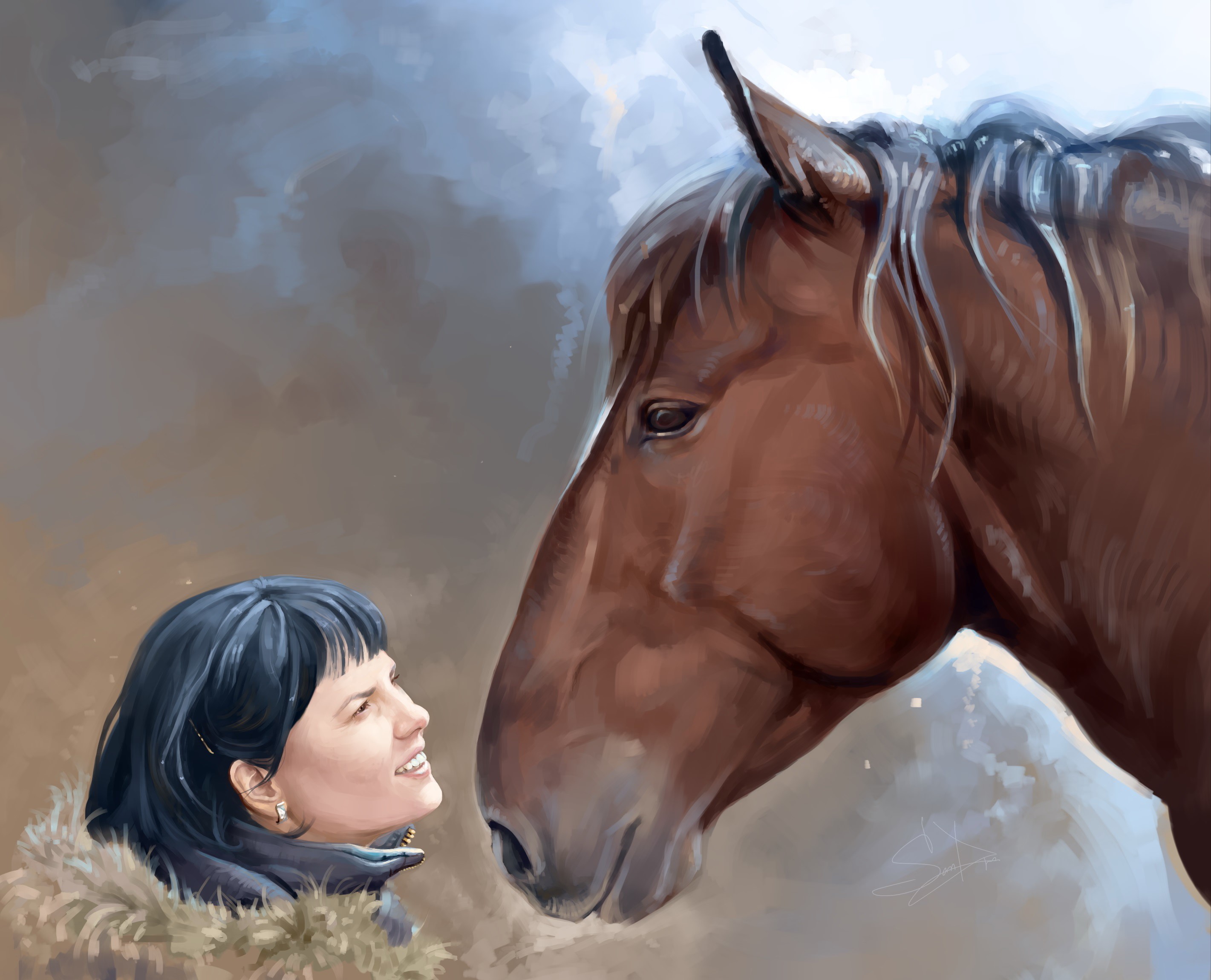 Painting of a woman and a horse HD Wallpaper