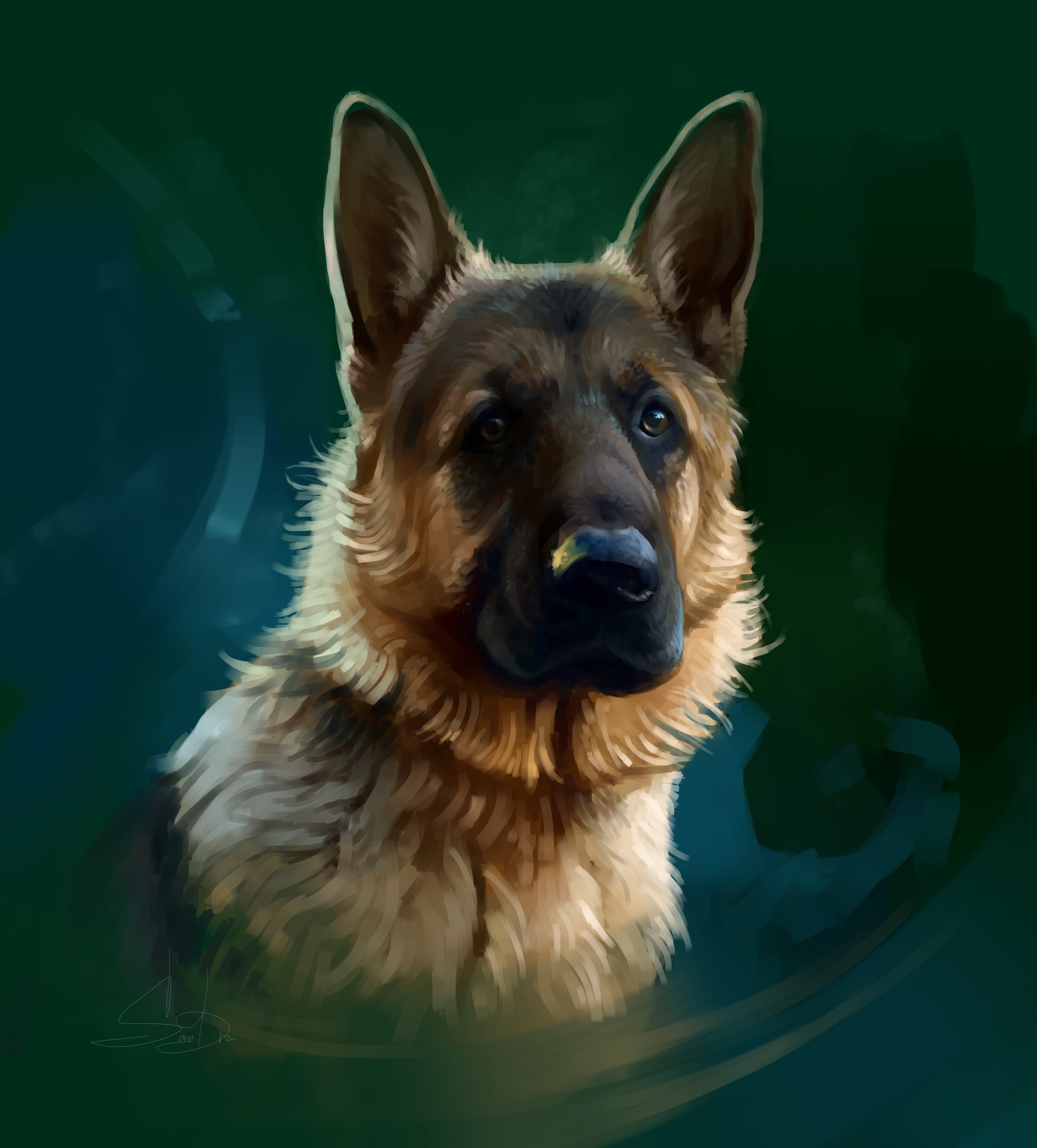 Painting of a German Shepherd dog HD Wallpaper