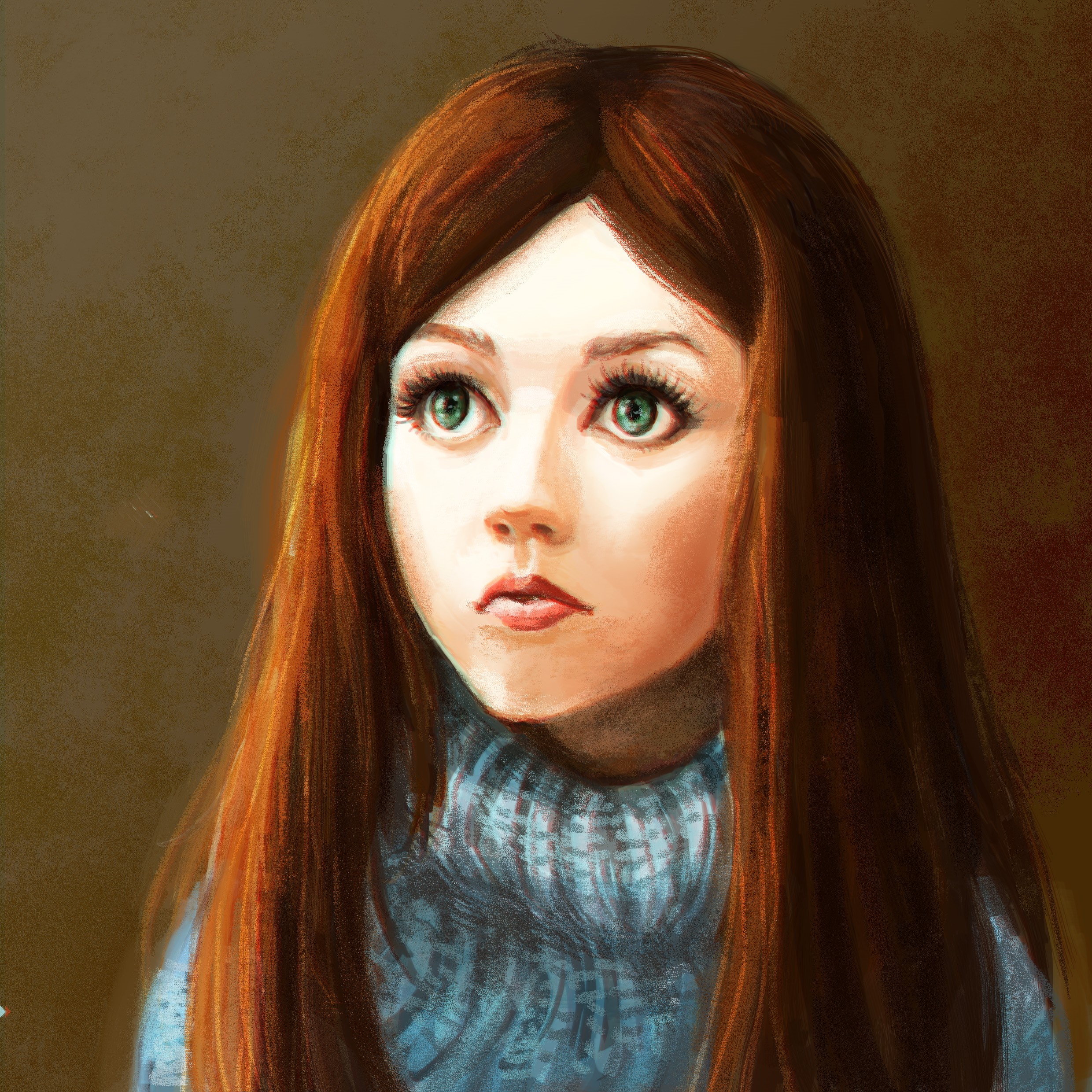 Painting of a young girl with long brown hair HD Wallpaper