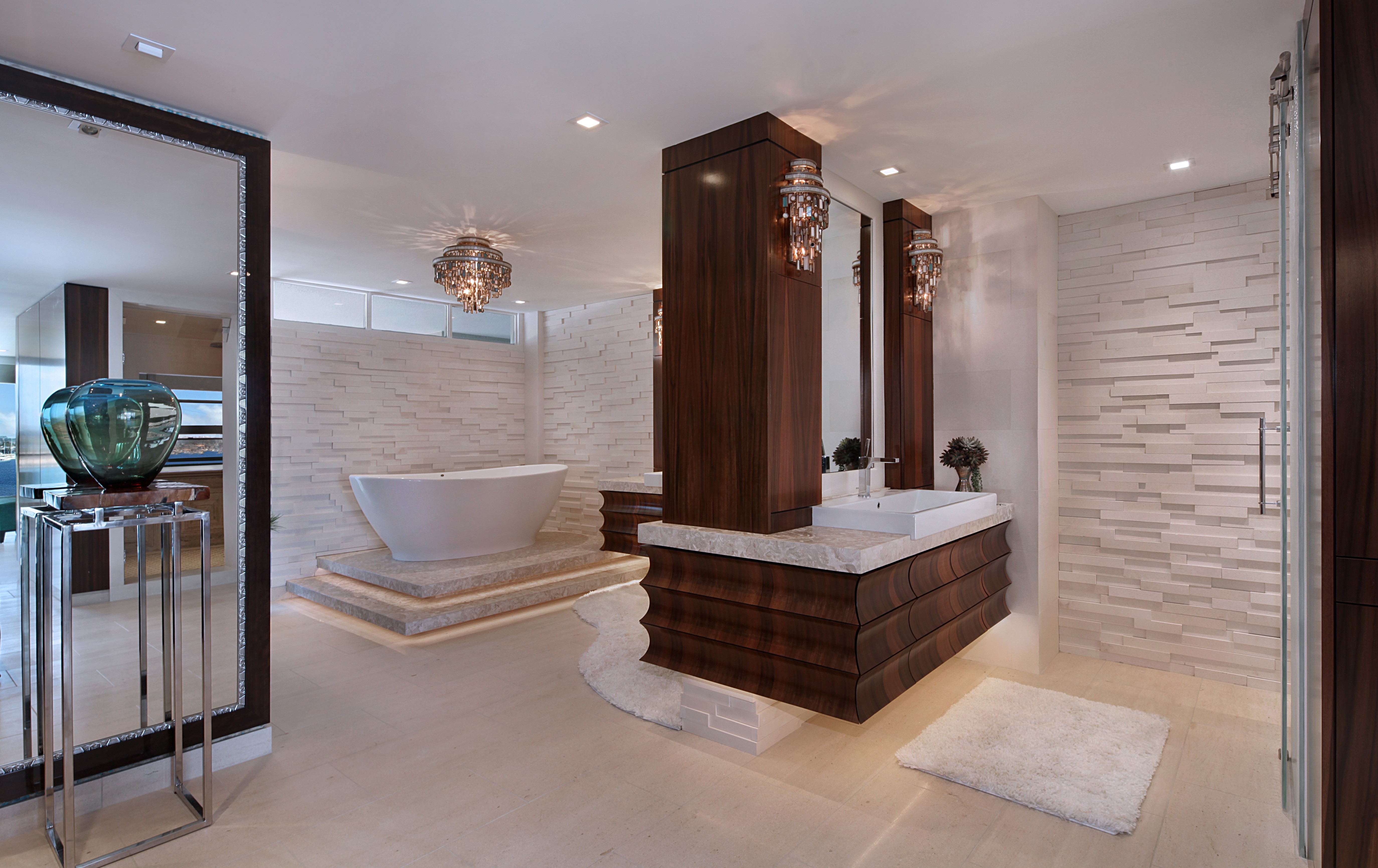 Modern Luxury Bathroom with Bathtub and Vanity HD Wallpaper