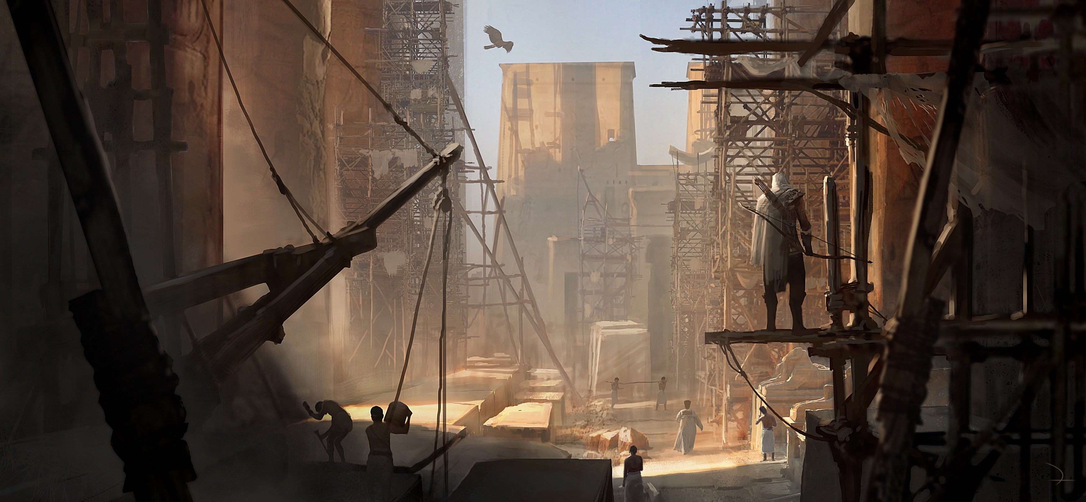 Assassin's Creed Origins: Construction of an Egyptian Temple HD Wallpaper