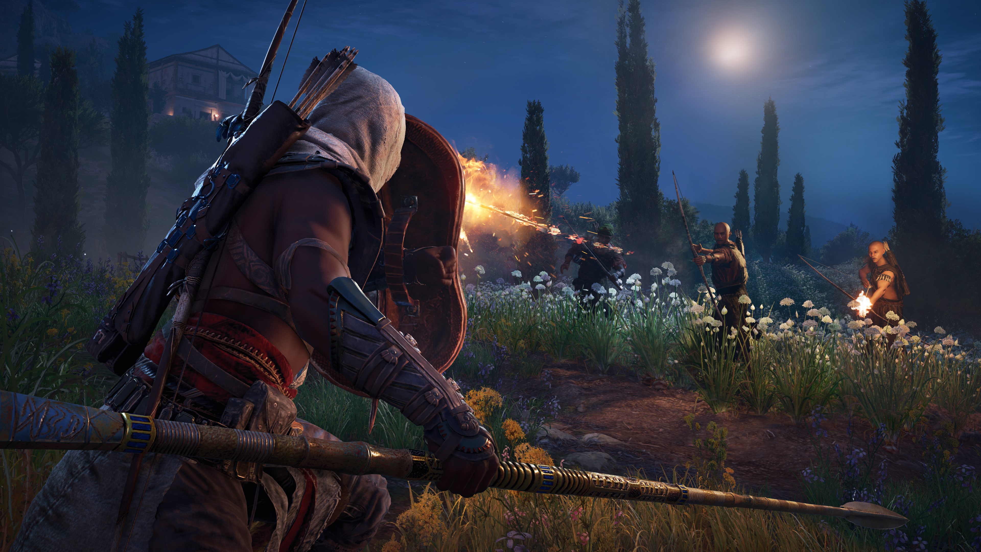 4K Warriors from Assassin's Creed Origins at Night HD Wallpaper