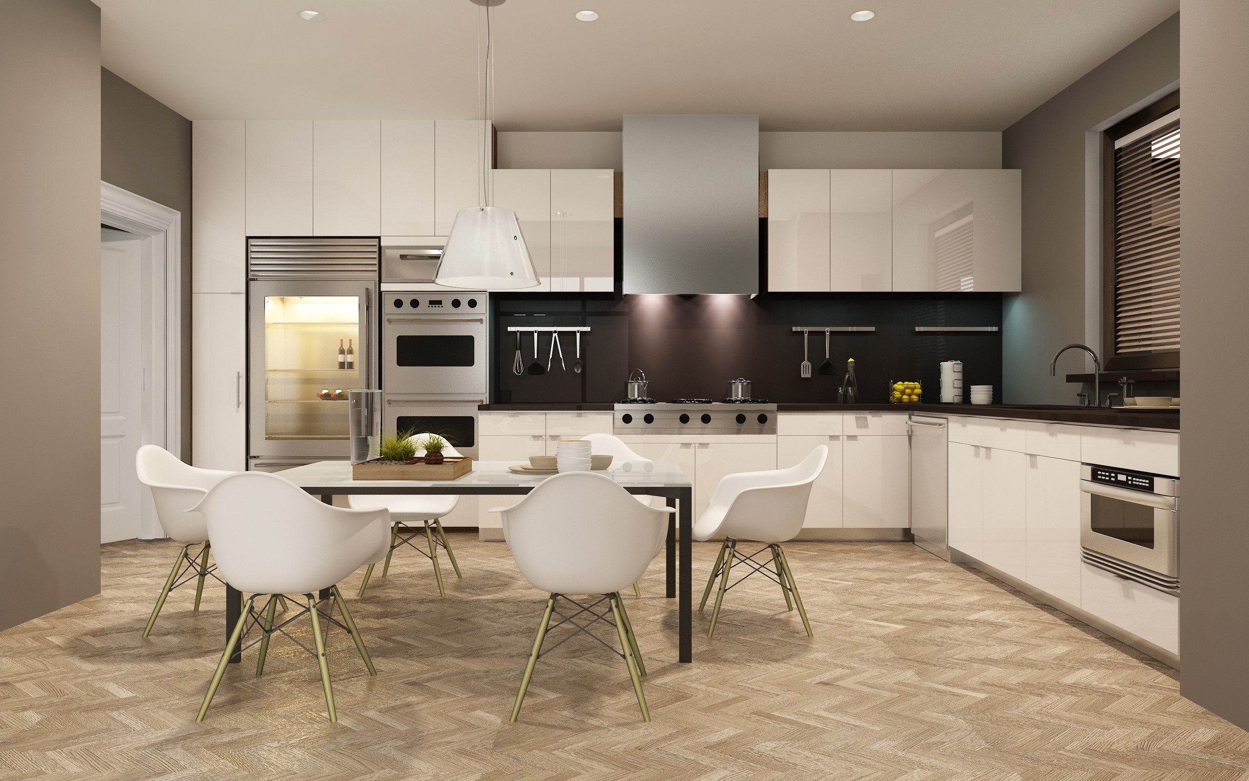 Modern kitchen with dining table and chairs HD Wallpaper