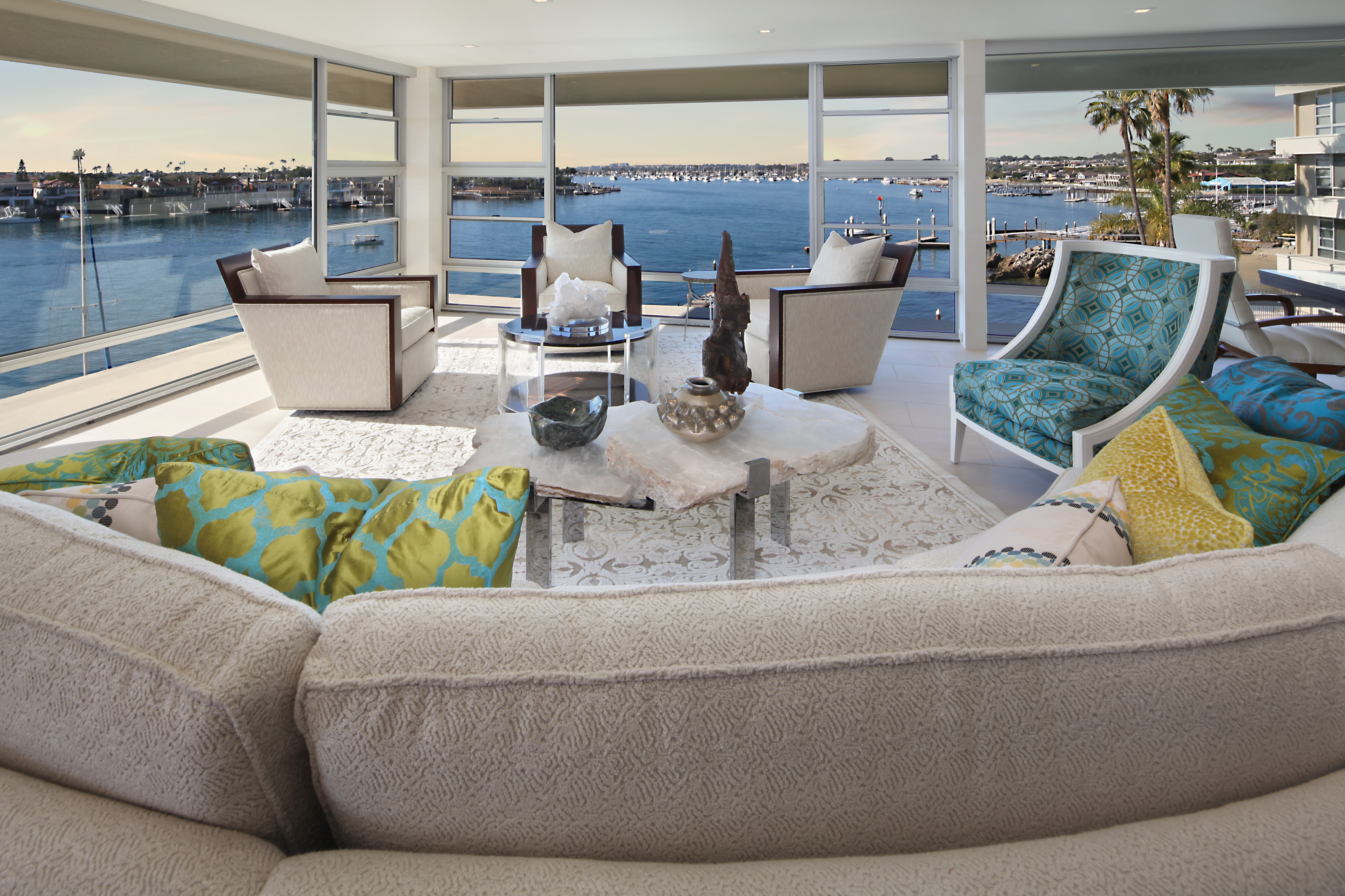 Living room with view of harbor HD Wallpaper
