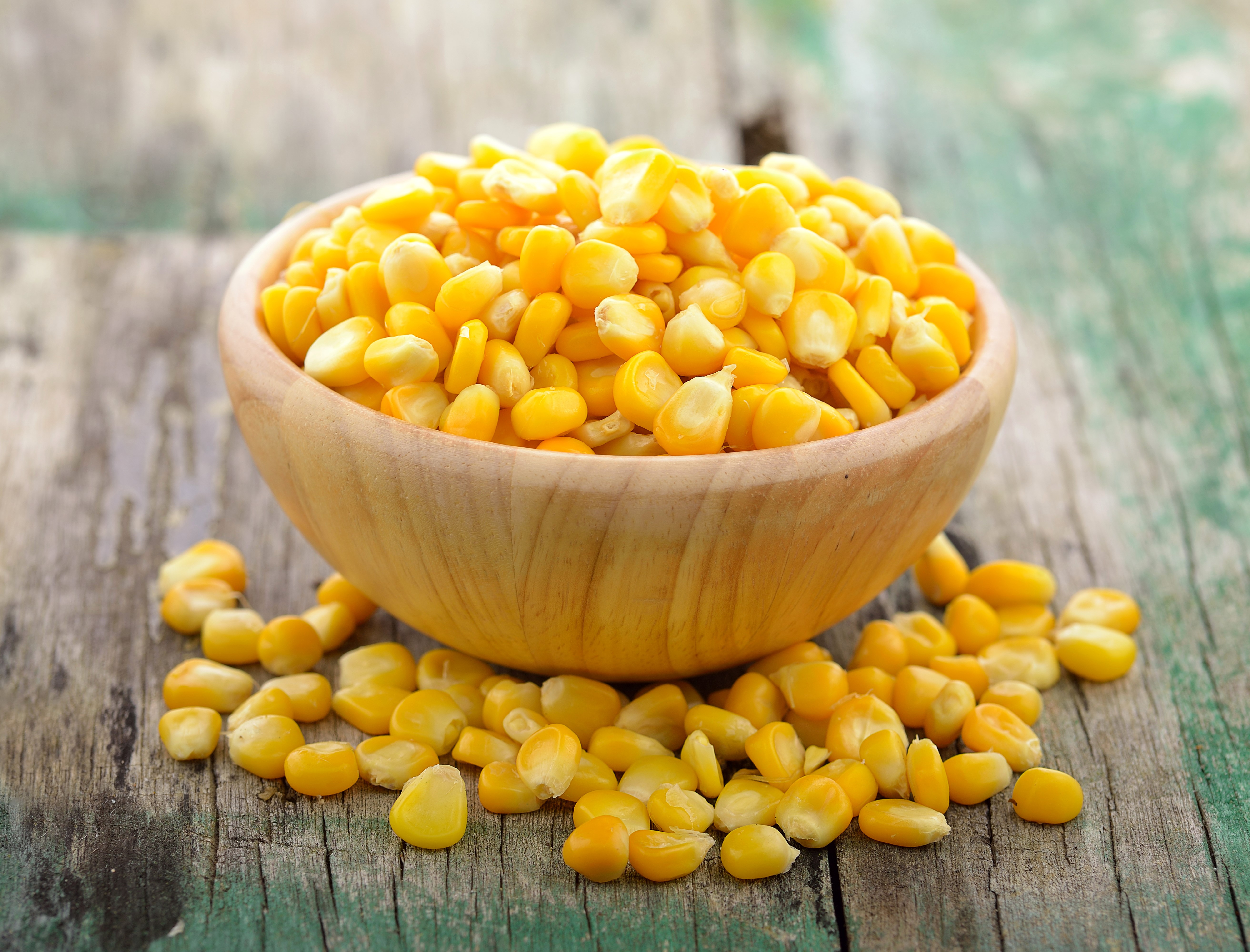 Bowl of Corn Kernels on Wood Planks HD Wallpaper