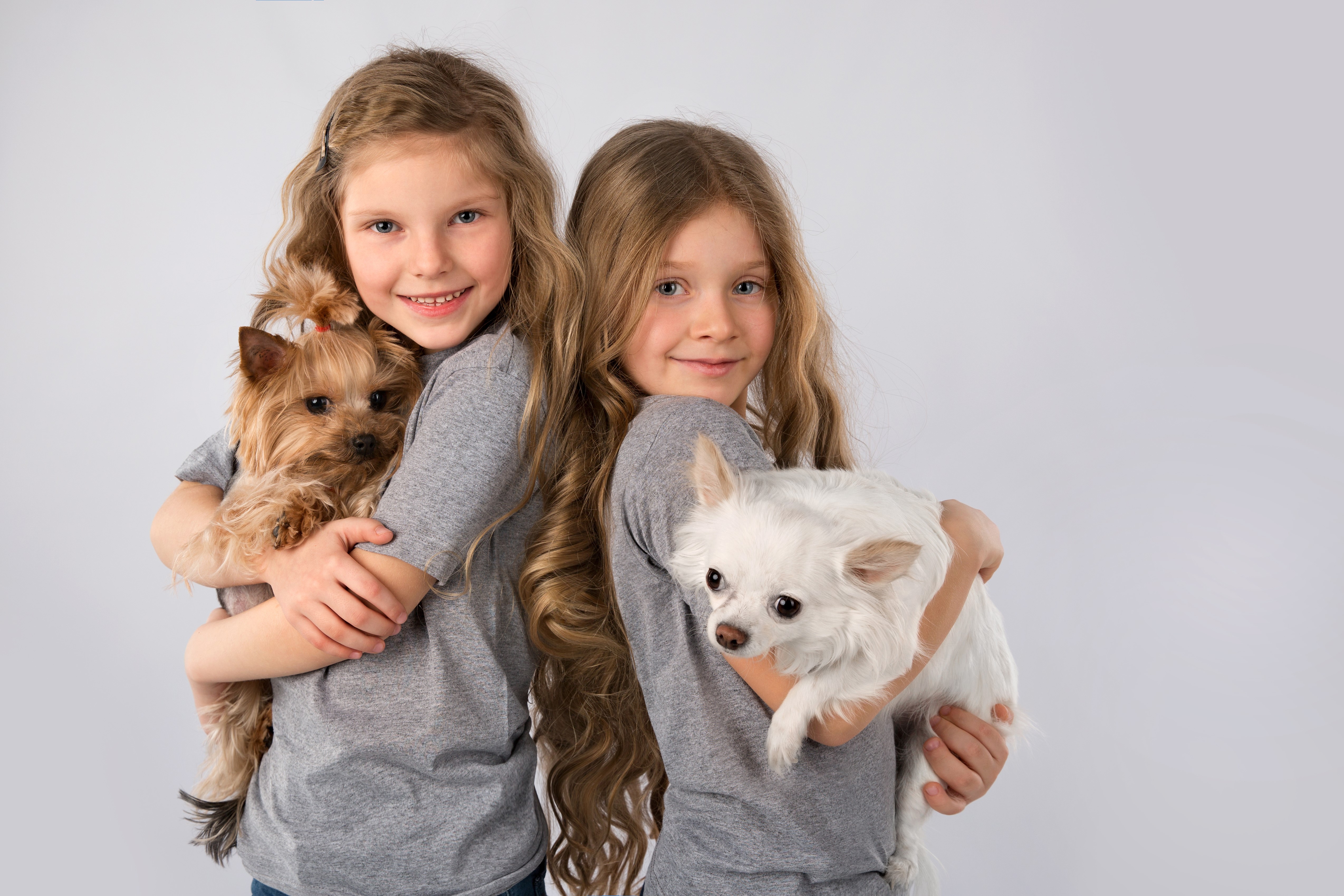 Two little girls holding dogs HD Wallpaper