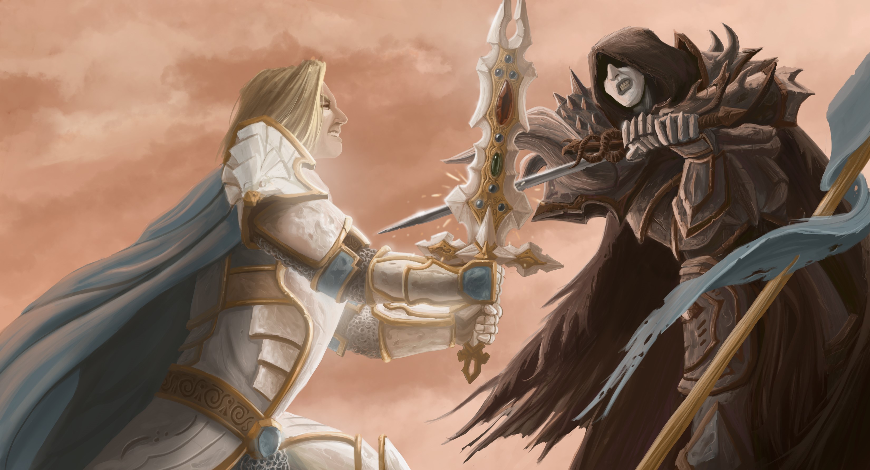 Two warriors fighting with swords HD Wallpaper