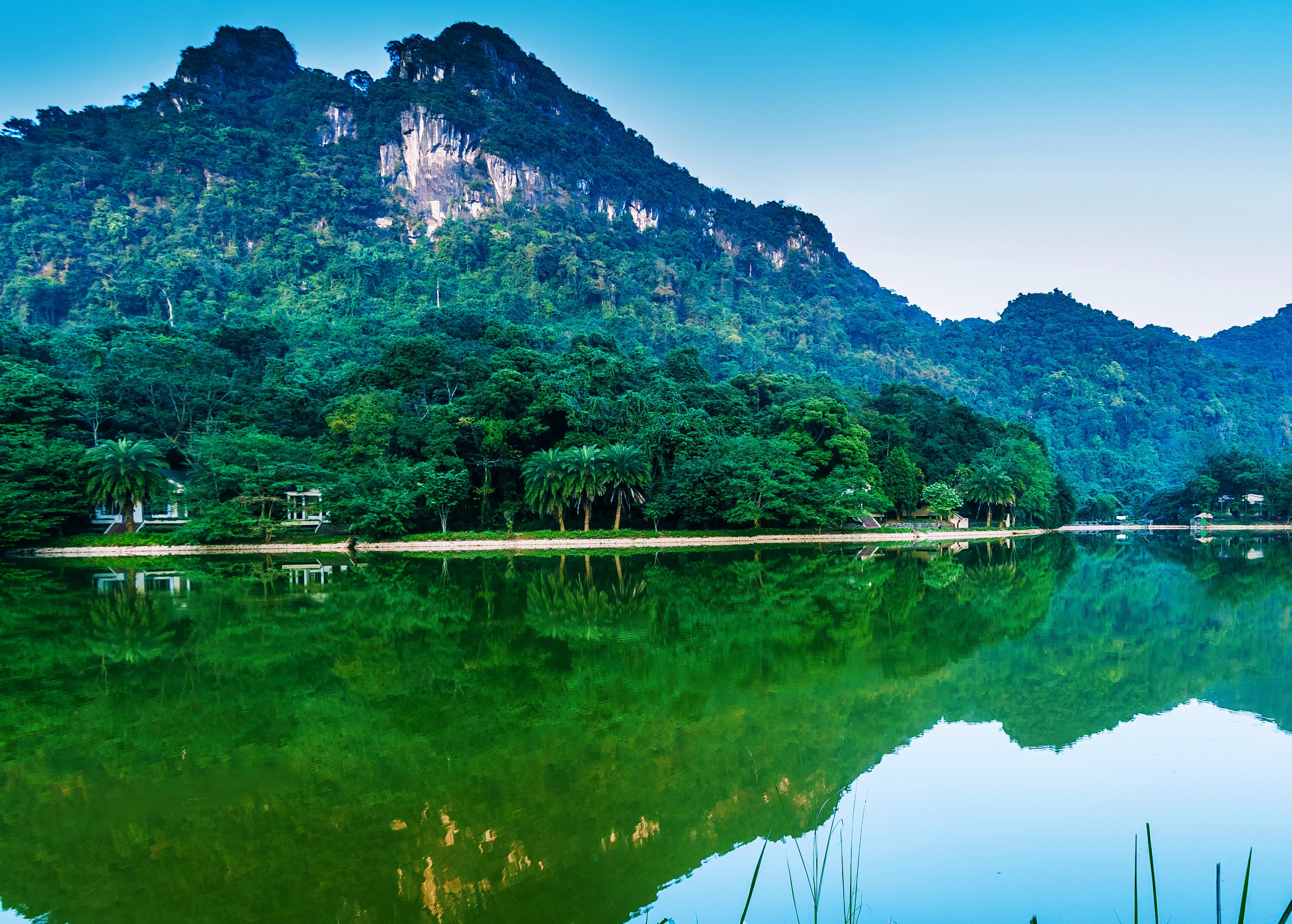 Mountains and lake in Vietnam with forest reflection HD Wallpaper