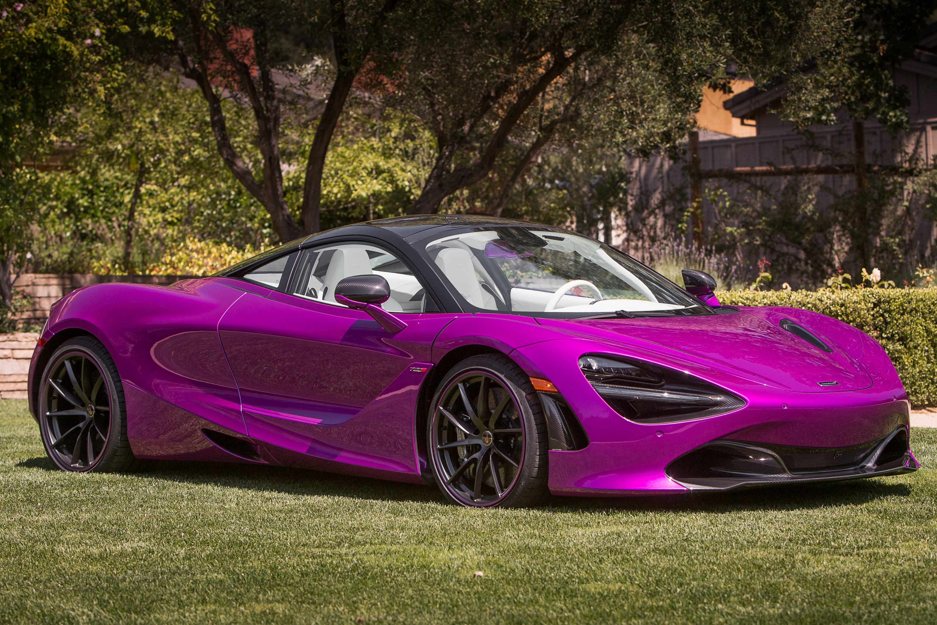 Purple McLaren 720S Coupe parked on grass HD Wallpaper