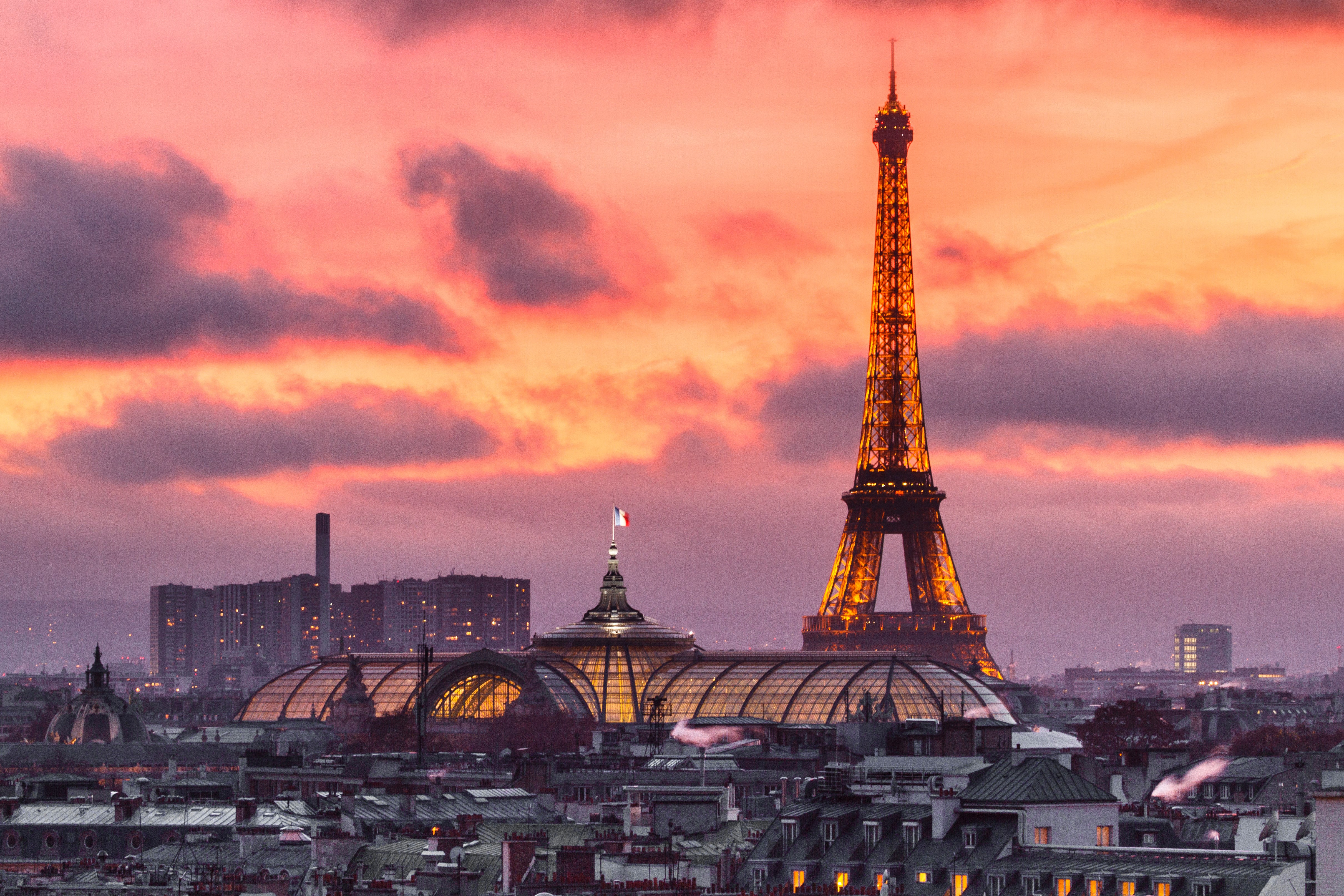 4K Paris Eiffel Tower at Sunset HD Wallpaper