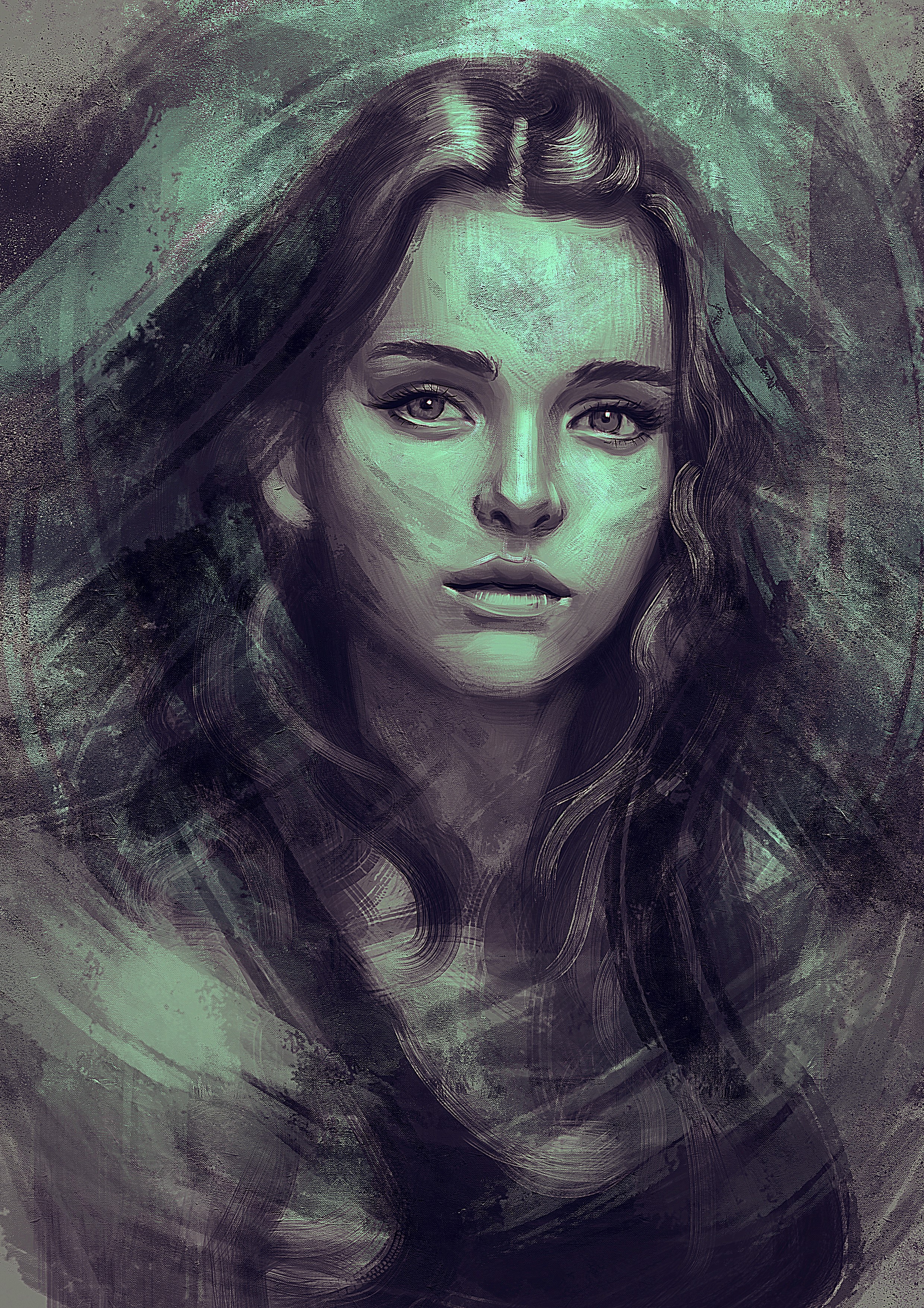 Painting of a woman with dark hair HD Phone Wallpaper