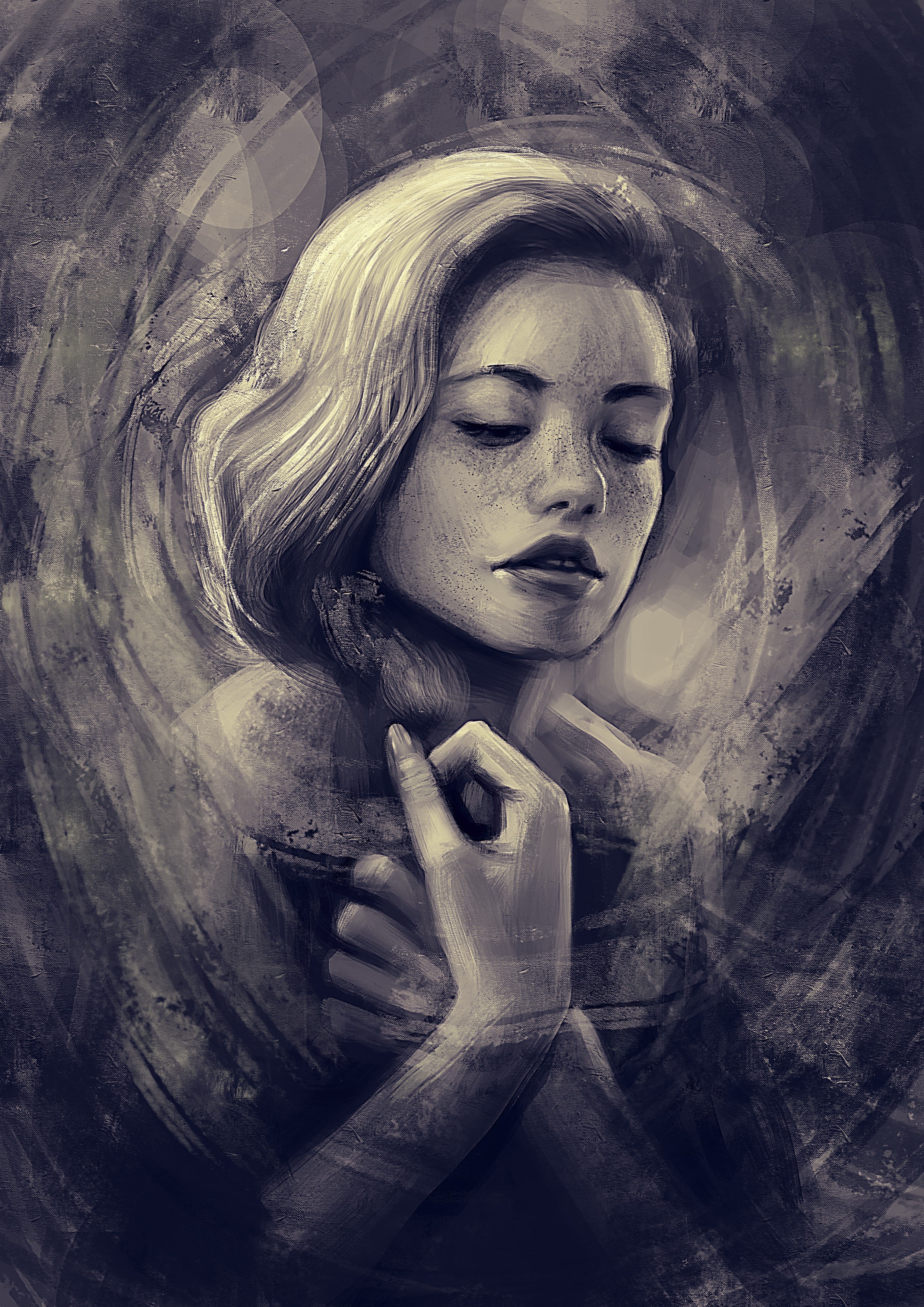 Painting of a woman with eyes closed HD Phone Wallpaper