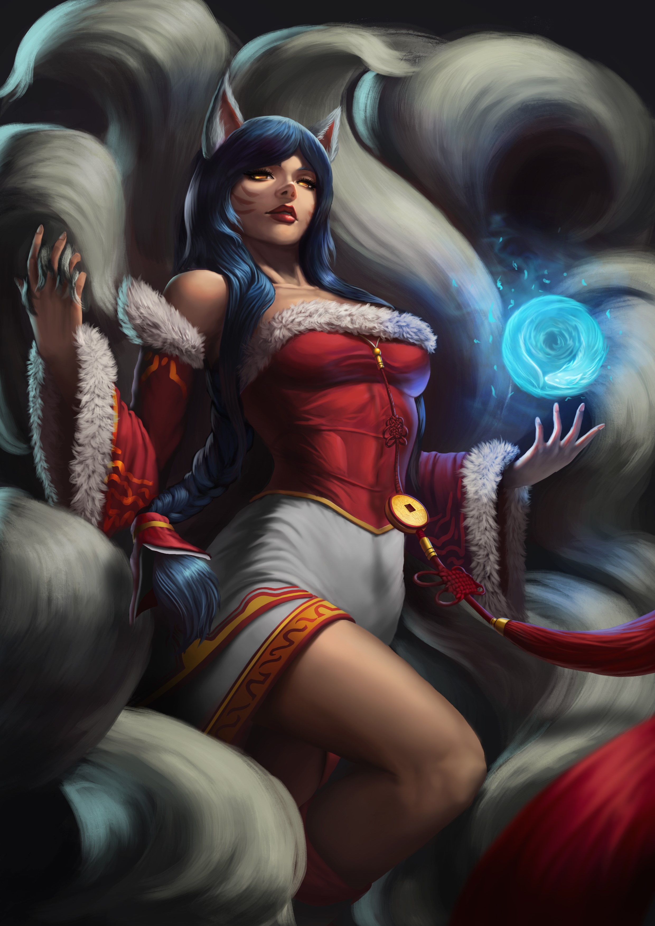 Ahri from League of Legends casting magic HD Phone Wallpaper