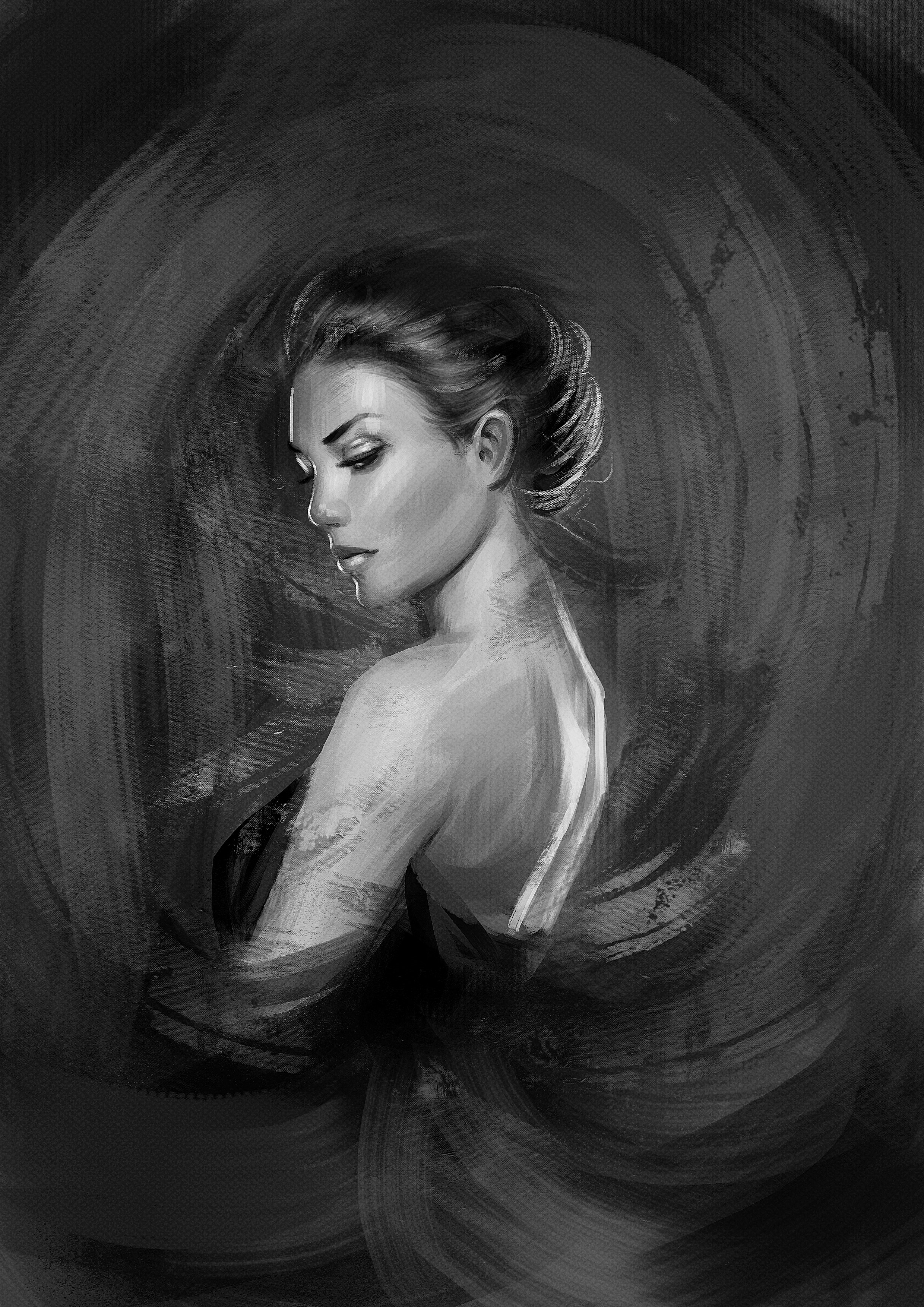 Black and white painting of a woman HD Phone Wallpaper
