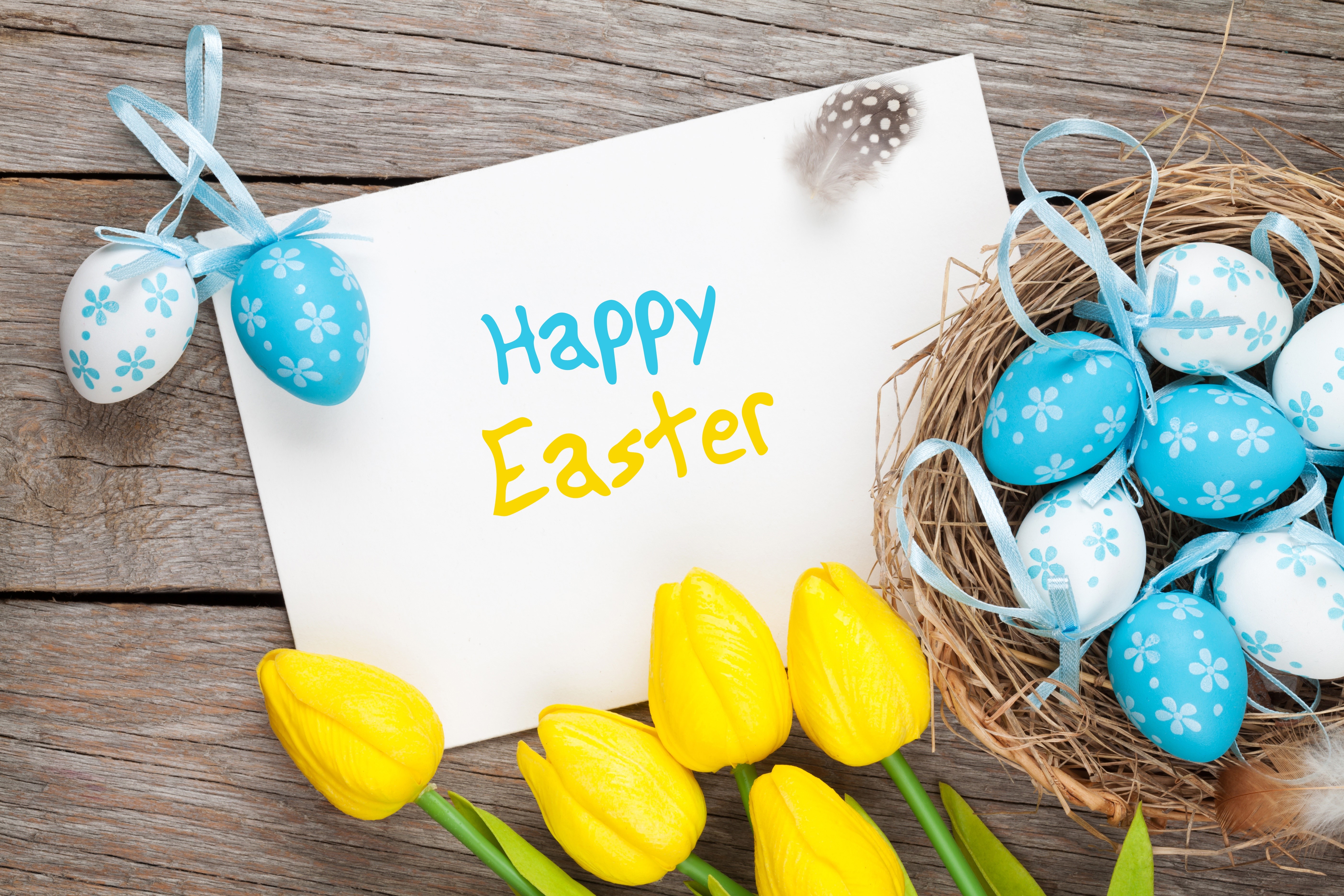 Happy Easter with Tulips and Eggs HD Wallpaper