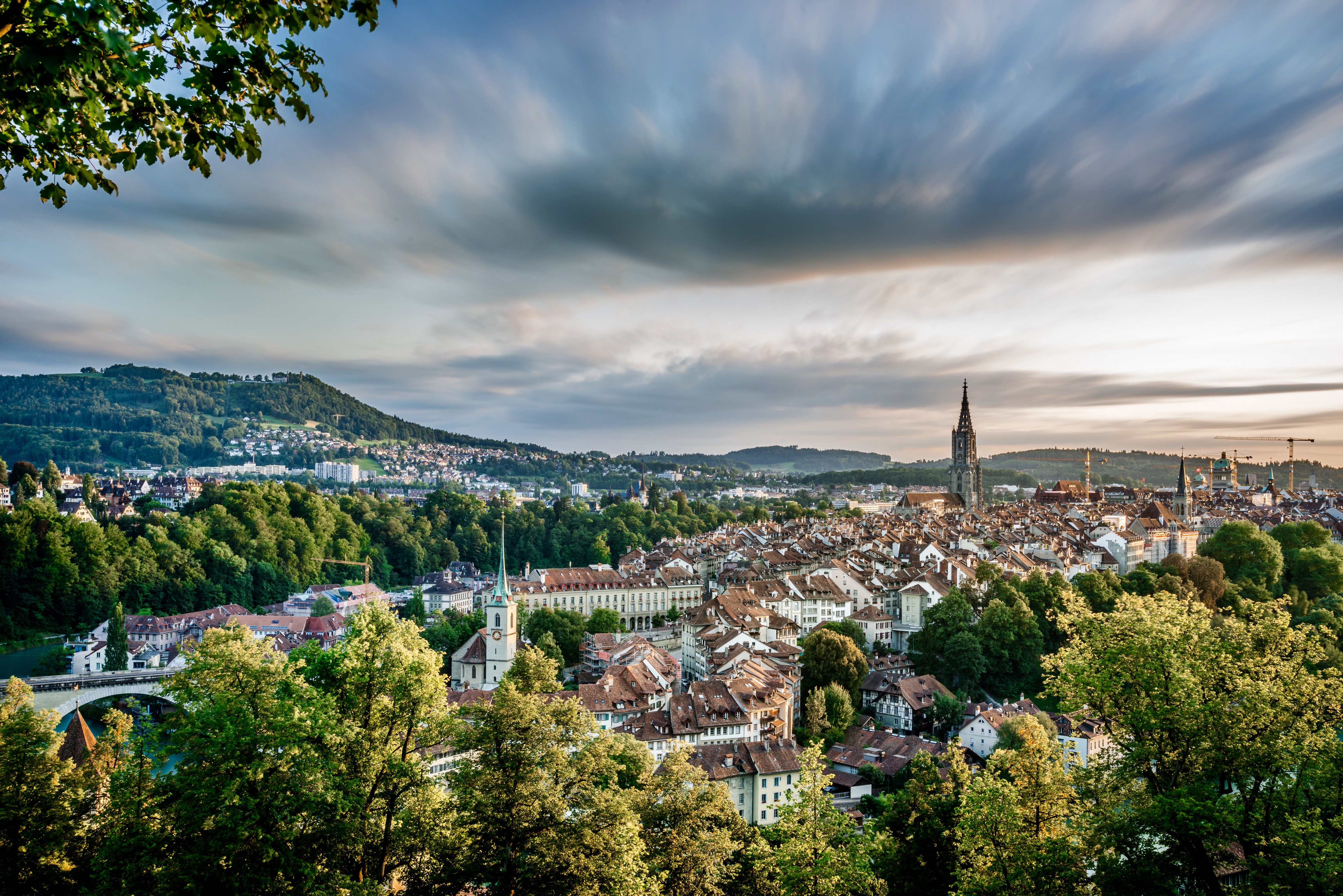 Bern, Switzerland Cityscape with River and Hills HD Wallpaper