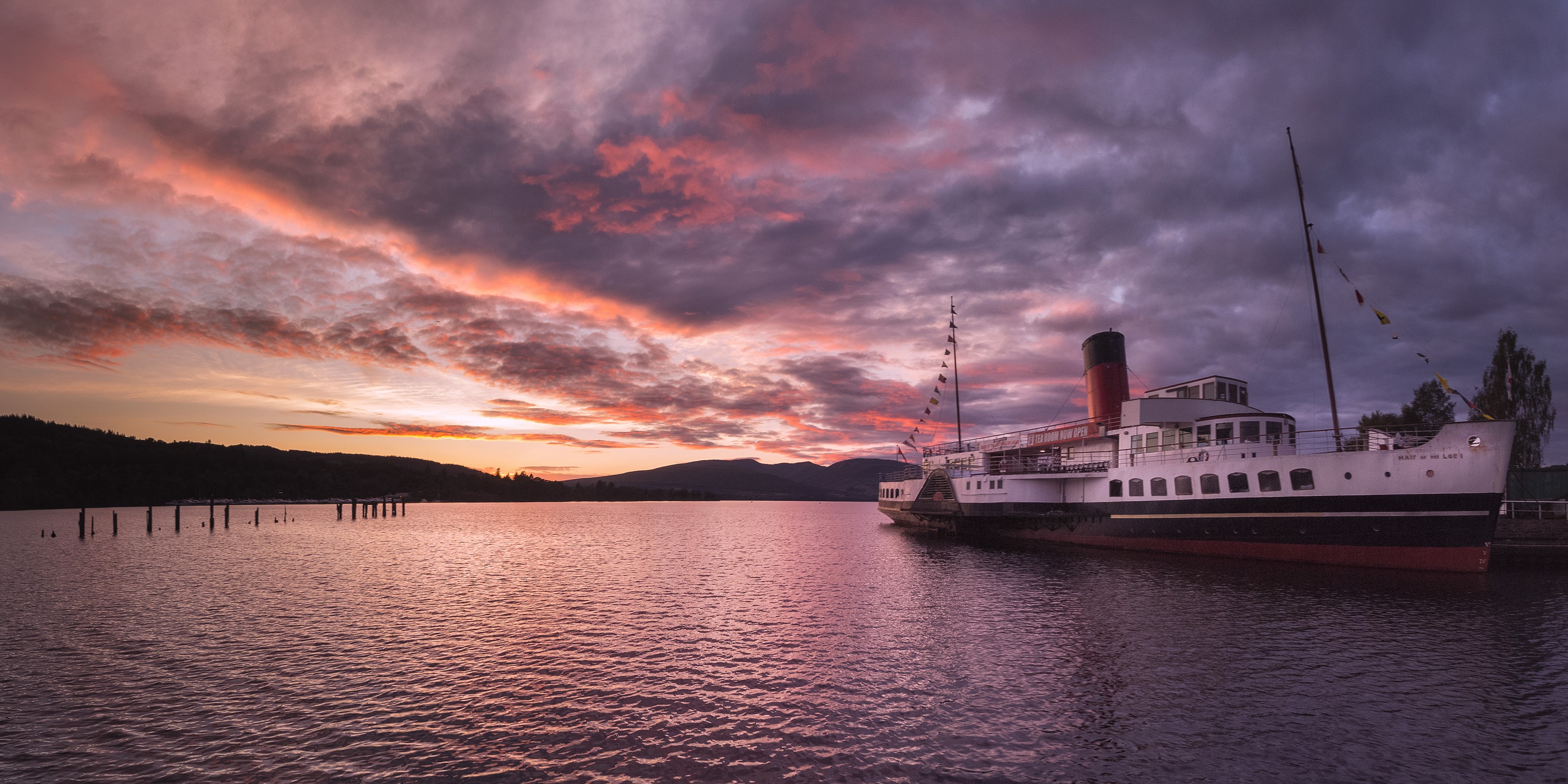 Paddle Steamer on Loch Lomond at Sunset HD Wallpaper