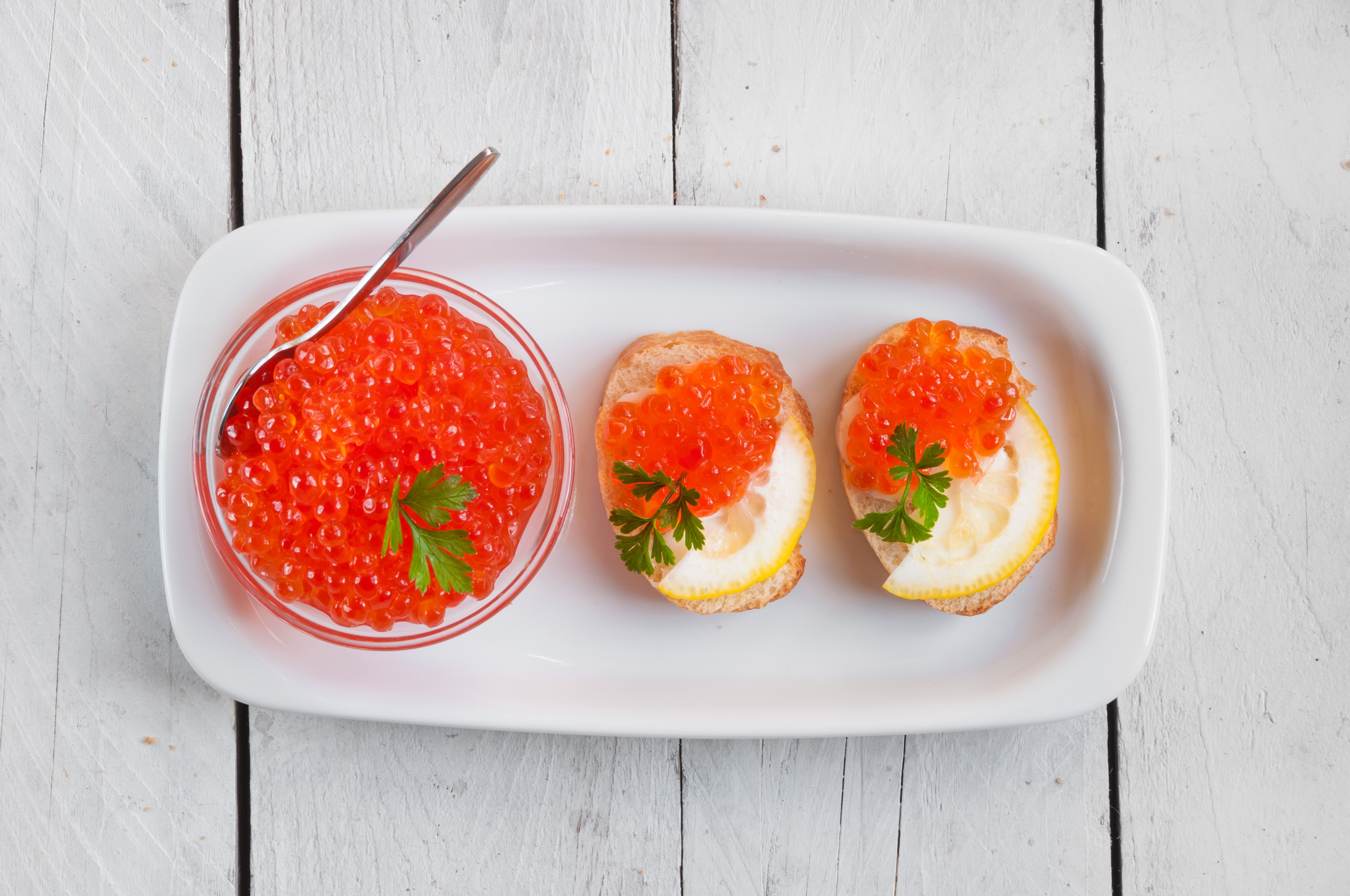 Red Caviar with Bread and Lemon HD Wallpaper